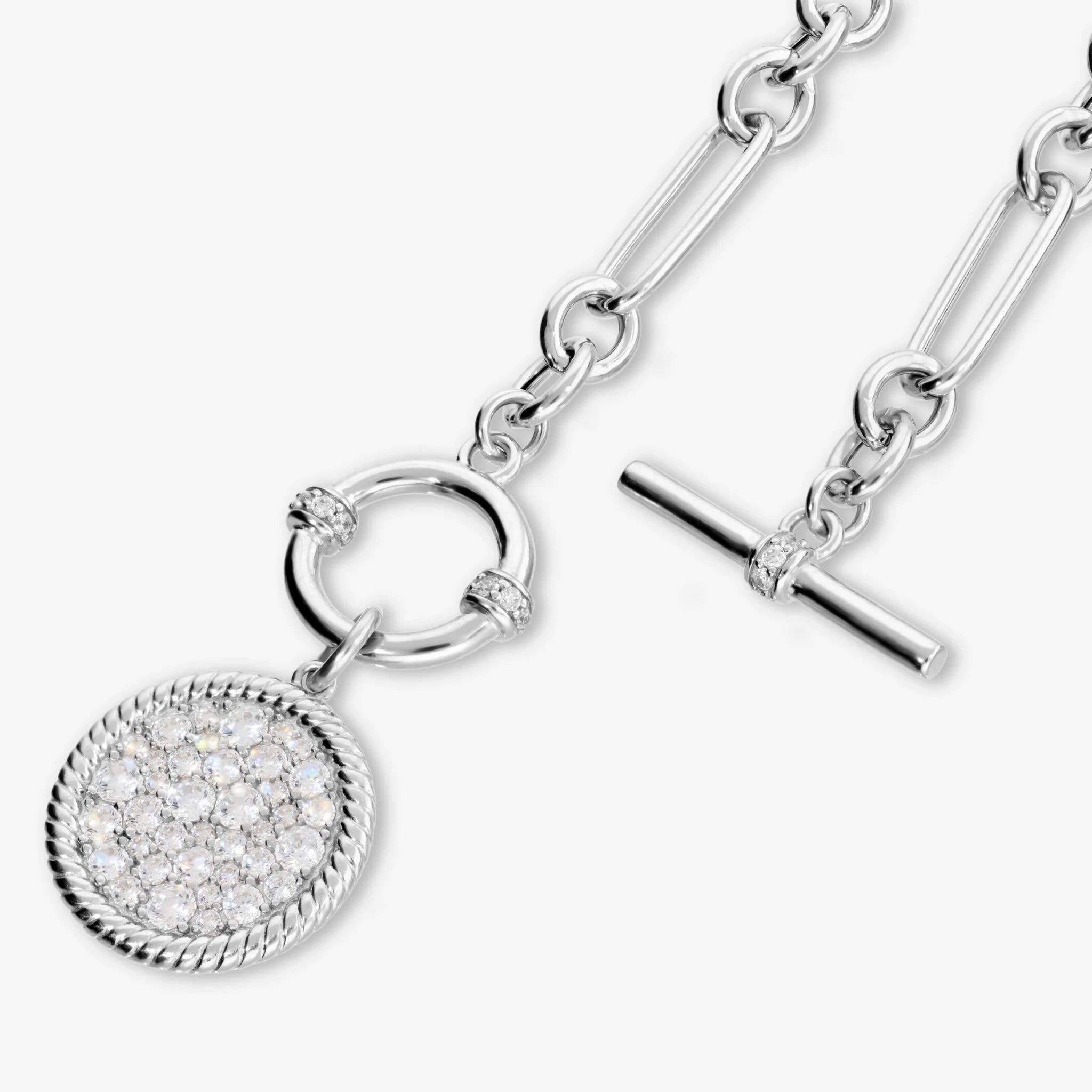 Collana in Argento 925 con Ciondolo Tondo in Pavé di Cubic Zirconia