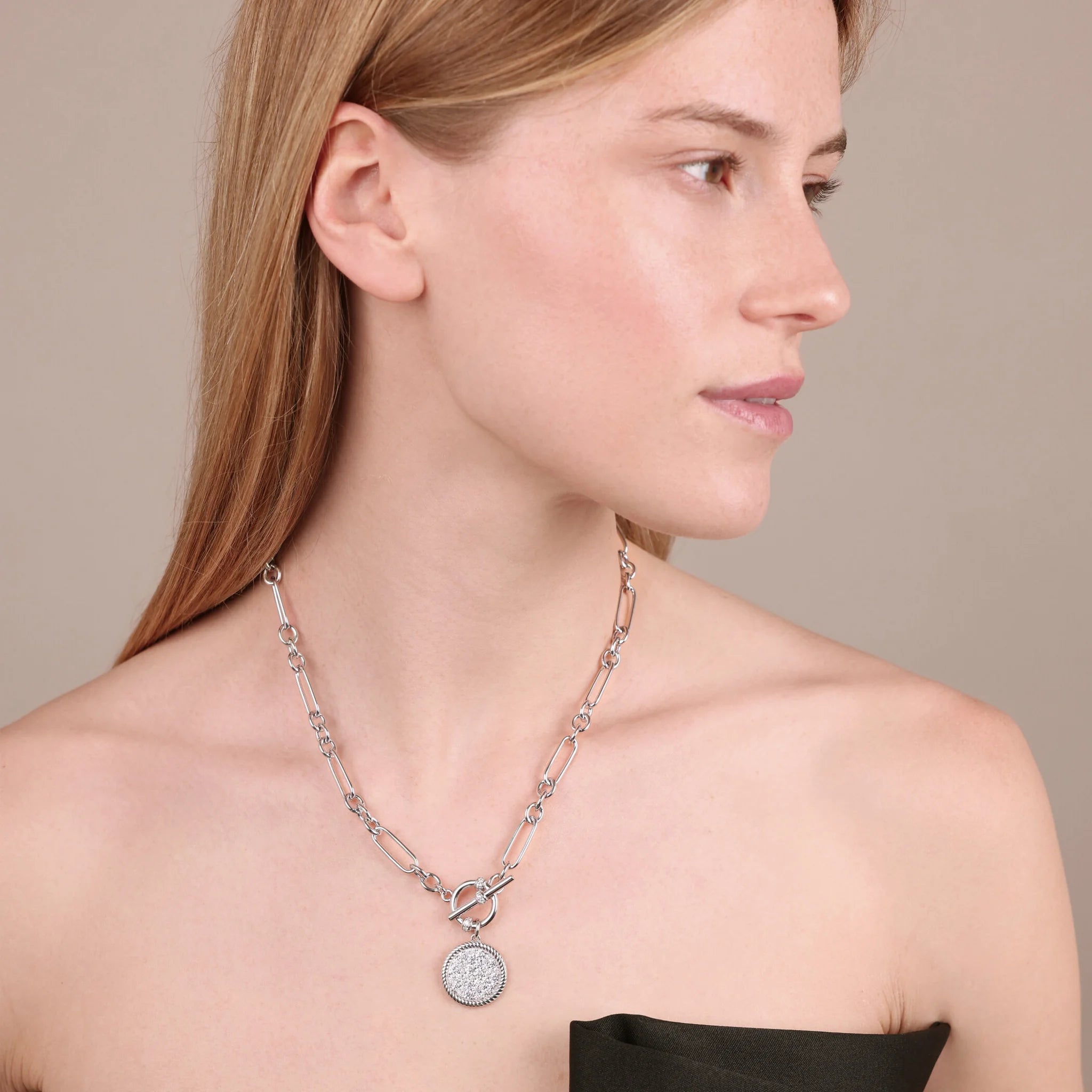 Collana in Argento 925 con Ciondolo Tondo in Pavé di Cubic Zirconia