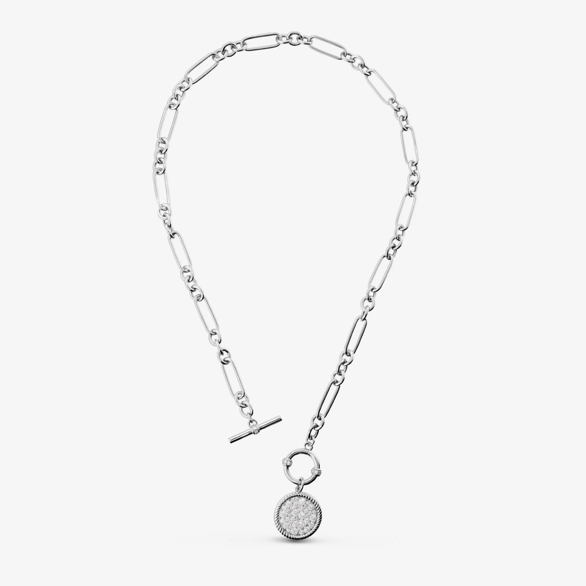 Collana in Argento 925 con Ciondolo Tondo in Pavé di Cubic Zirconia
