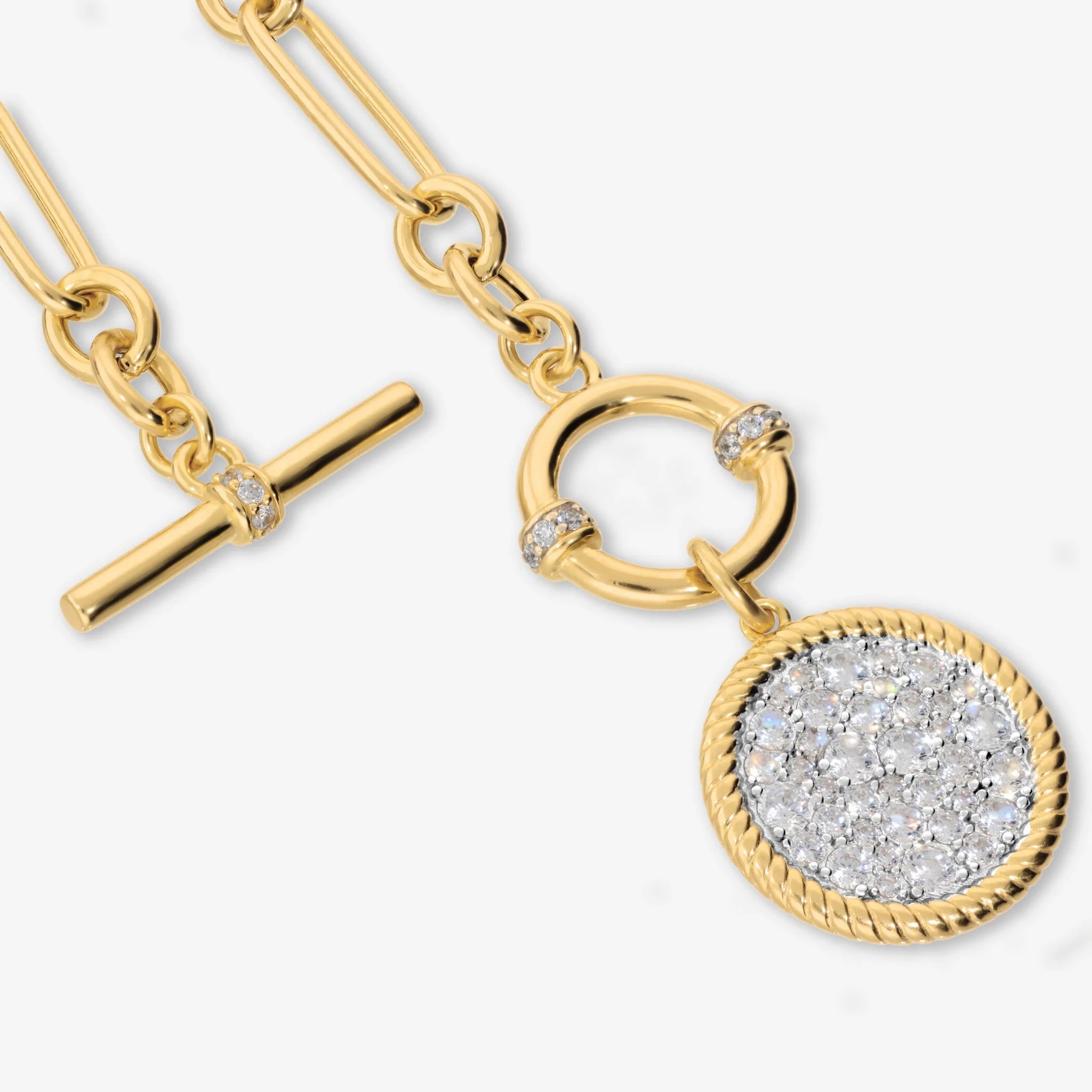Collana in Argento 925 con Ciondolo Tondo in Pavé di Cubic Zirconia