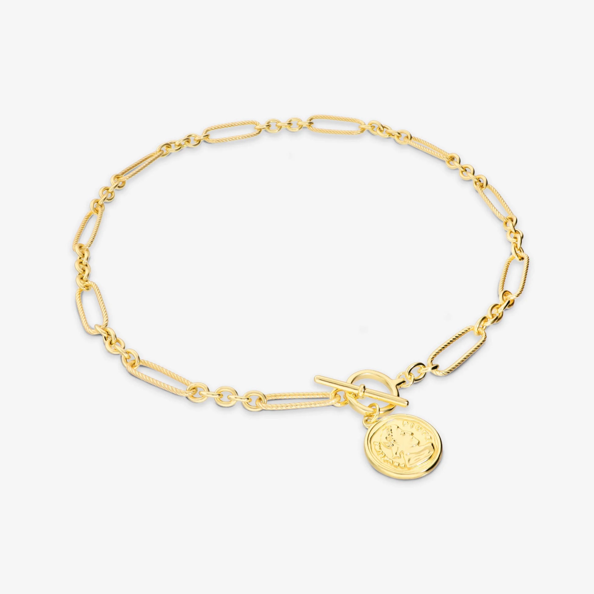 Collana in Argento 925 placcato Oro Giallo 18Kt con Maglie Alternate e Moneta
