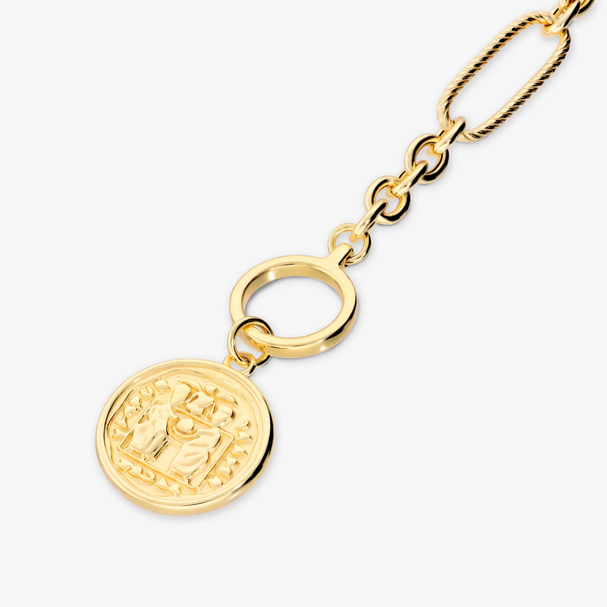 Collana in Argento 925 placcato Oro Giallo 18Kt con Maglie Alternate e Moneta