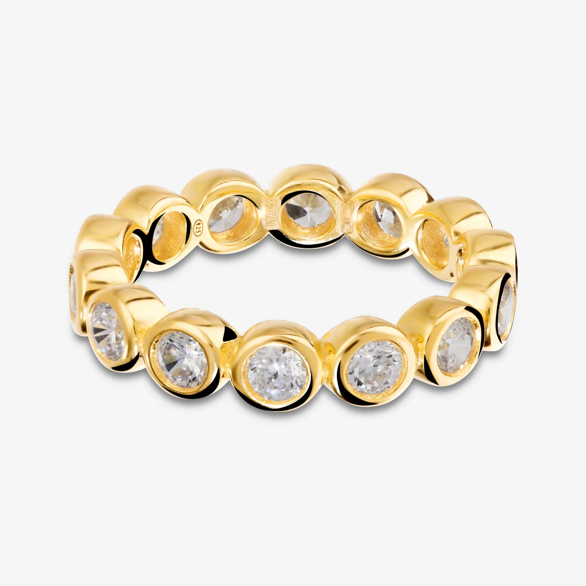 Ring Band in 925 Silver plated with 18Kt Yellow Gold with Cubic Zirconia