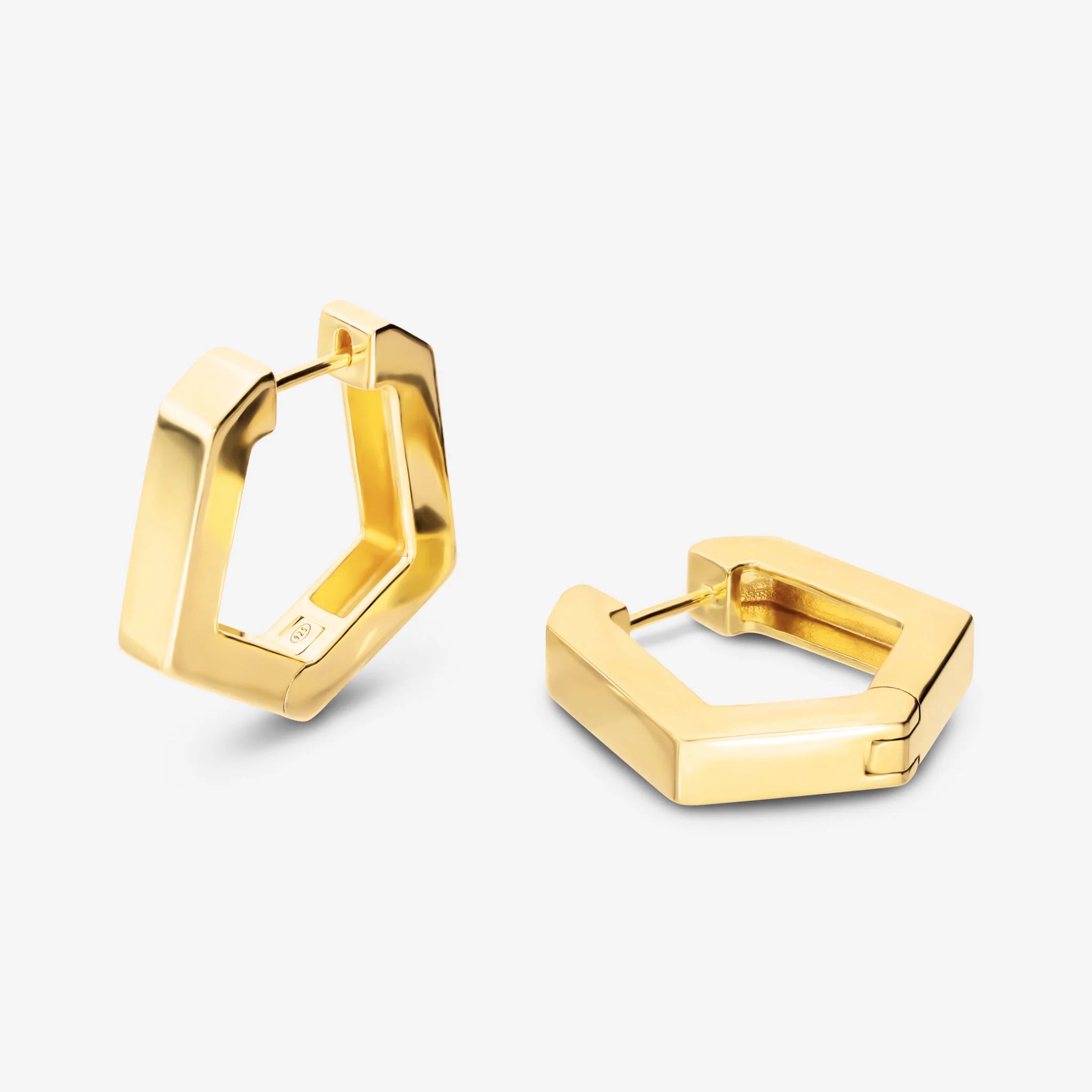 Orecchini Esagonali Lucidi in Argento 925 placcati Oro Giallo 18Kt