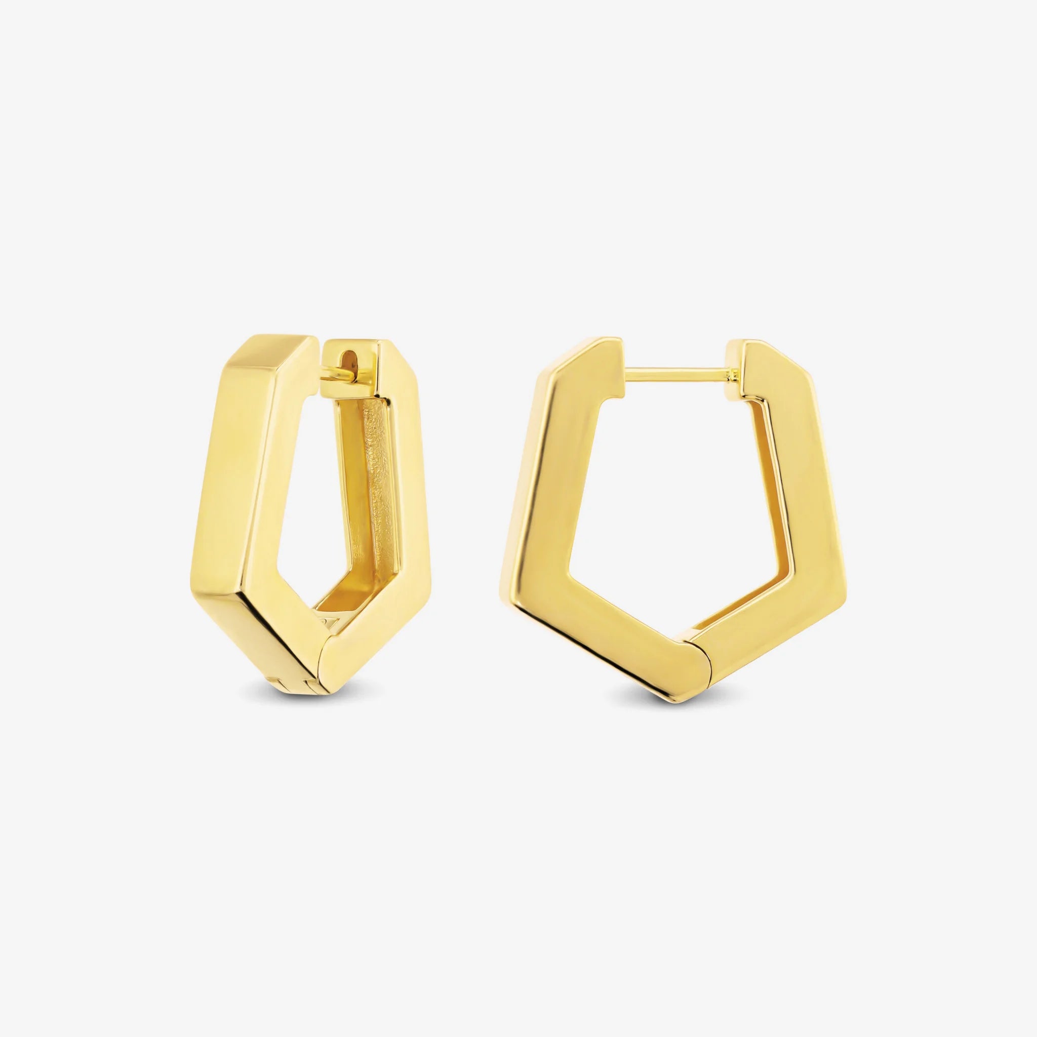 Orecchini Esagonali Lucidi in Argento 925 placcati Oro Giallo 18Kt