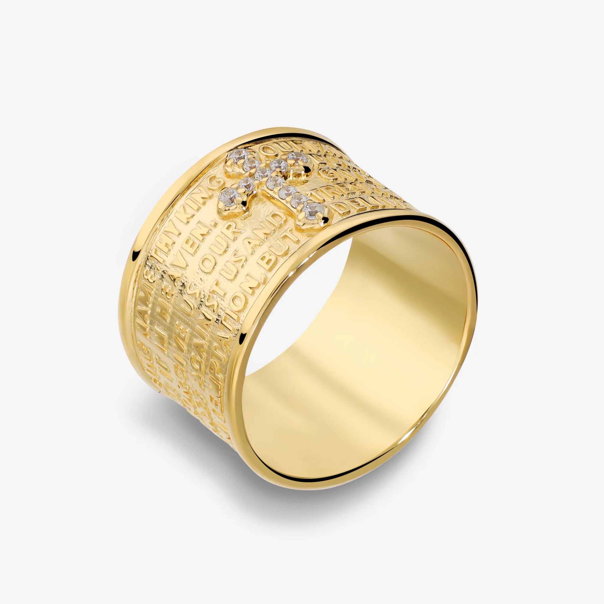 Anello a Fascia in Argento 925 placcato Oro Giallo 18Kt con Croce in Cubic Zirconia