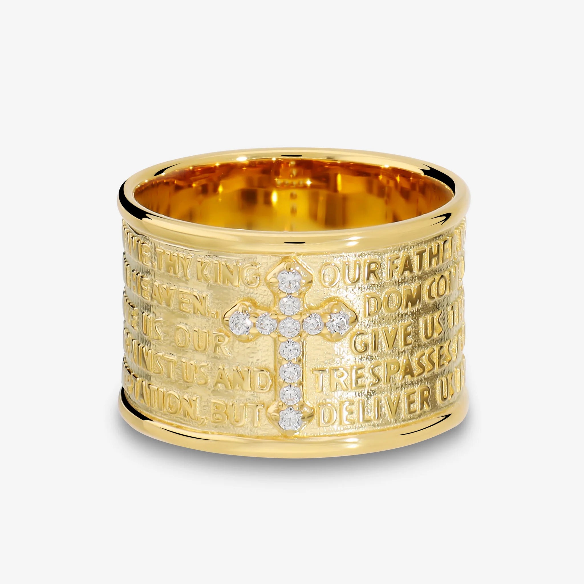 Anello a Fascia in Argento 925 placcato Oro Giallo 18Kt con Croce in Cubic Zirconia