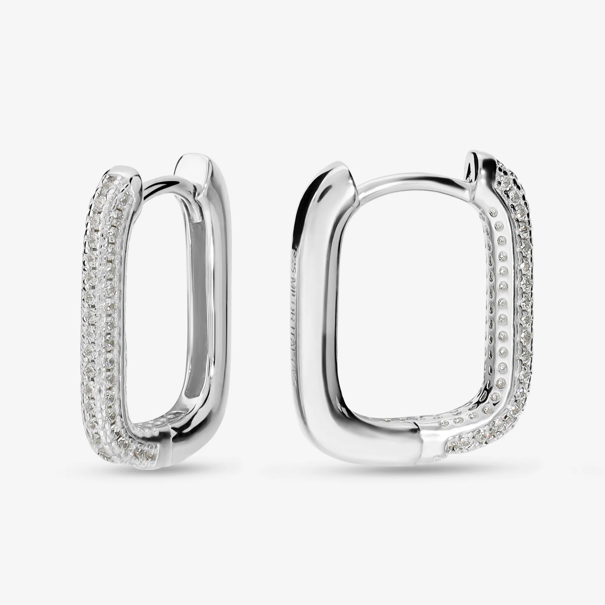 Orecchini a Cerchio Rettangolari in Argento 925 placcato Platino con Cubic Zirconia