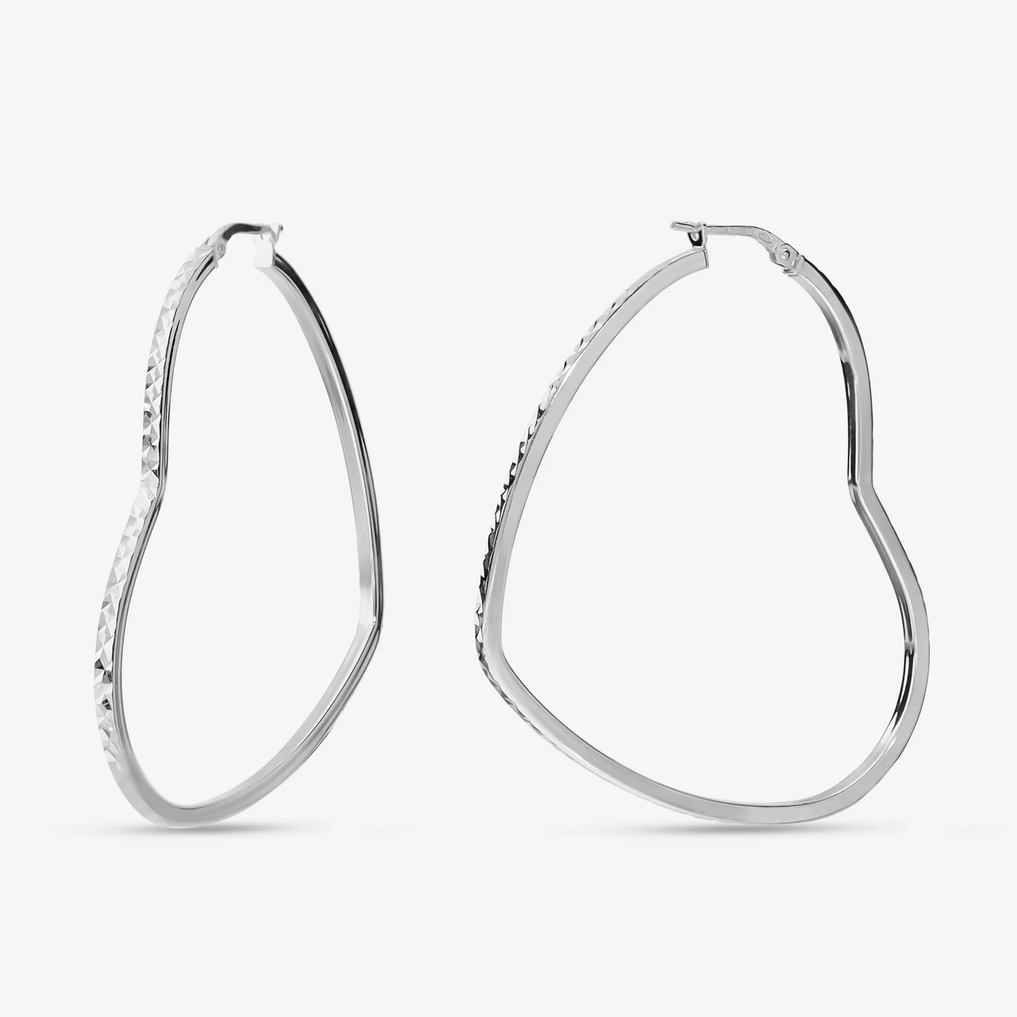 Orecchini a Cerchio Cuore Diamantato in Argento 925 placcato Platino