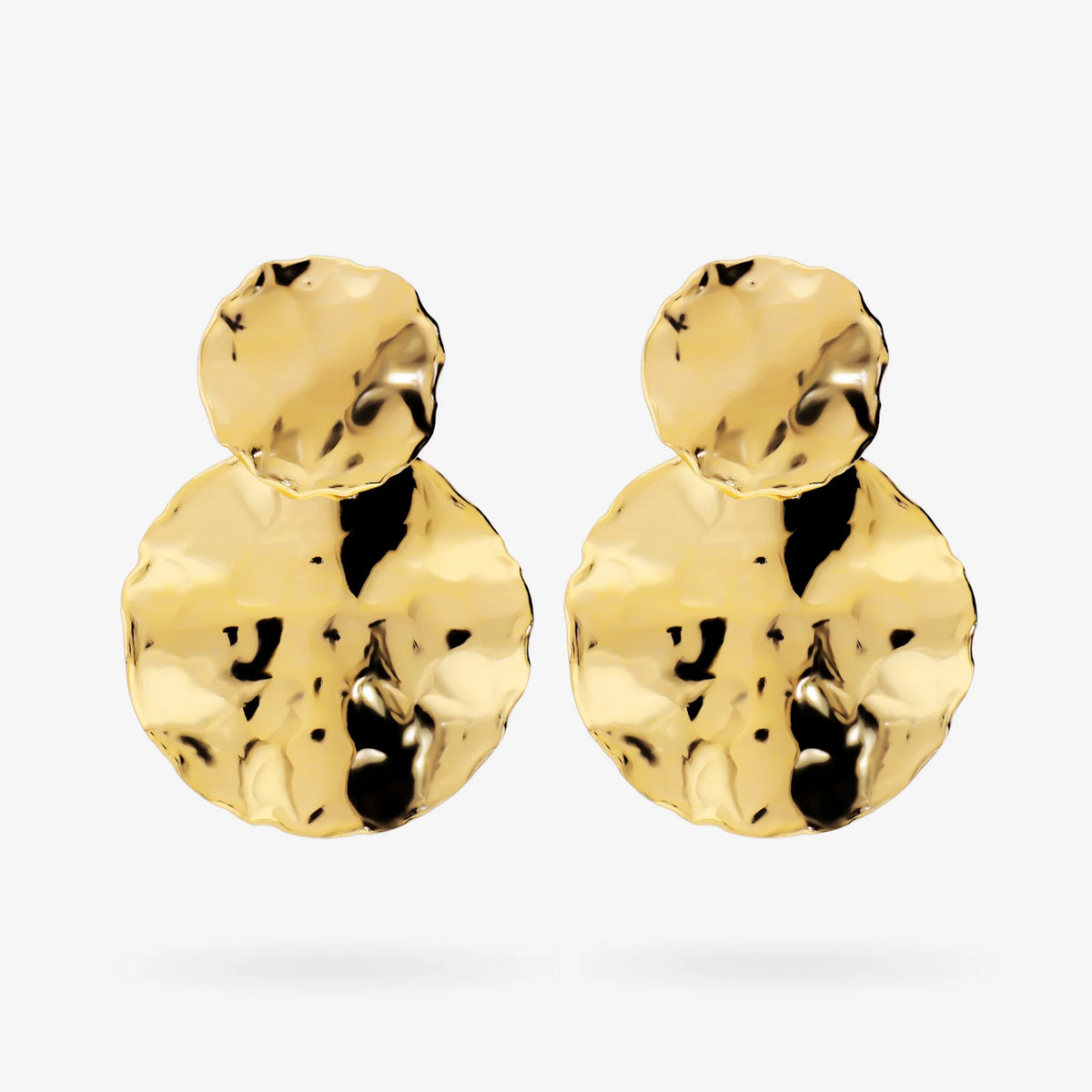 Orecchini Pendenti Martellati in Argento 925 placcati Oro Giallo 18kt con Doppio Disco Graduato