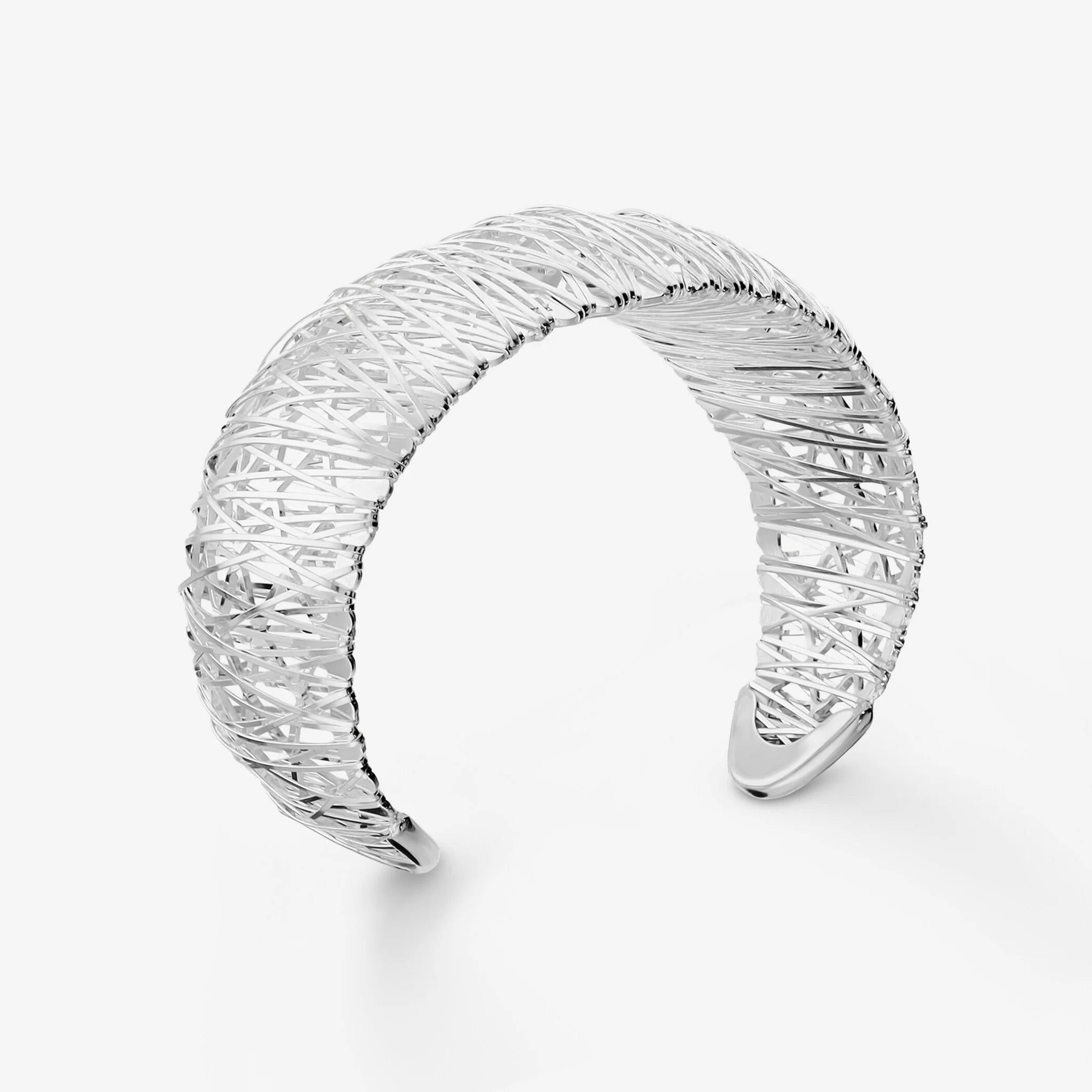 Bracciale Rigido Bombato con Filo Avvolto in Argento 950