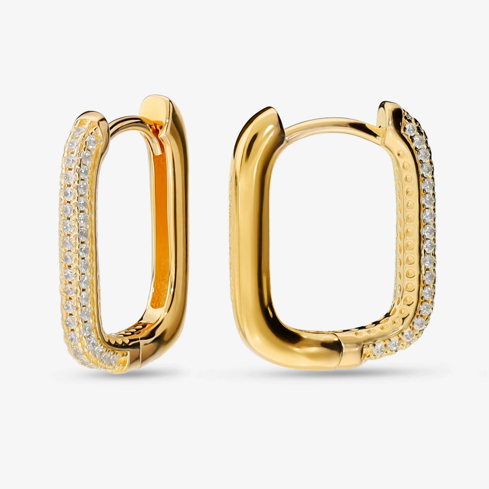 Orecchini a Cerchio Rettangolari con Cubic Zirconia in Argento 925 placcato Oro Giallo 18Kt