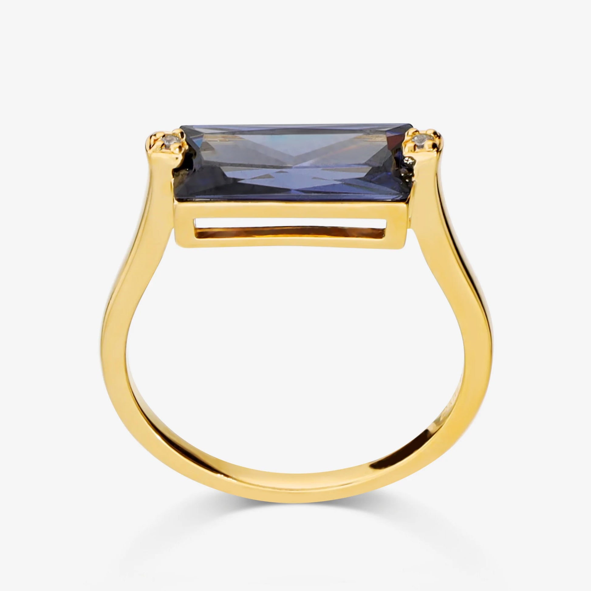 Anello Solitario in Argento 925 placcato Oro Giallo 18kt con Prisma Gem a Baguette