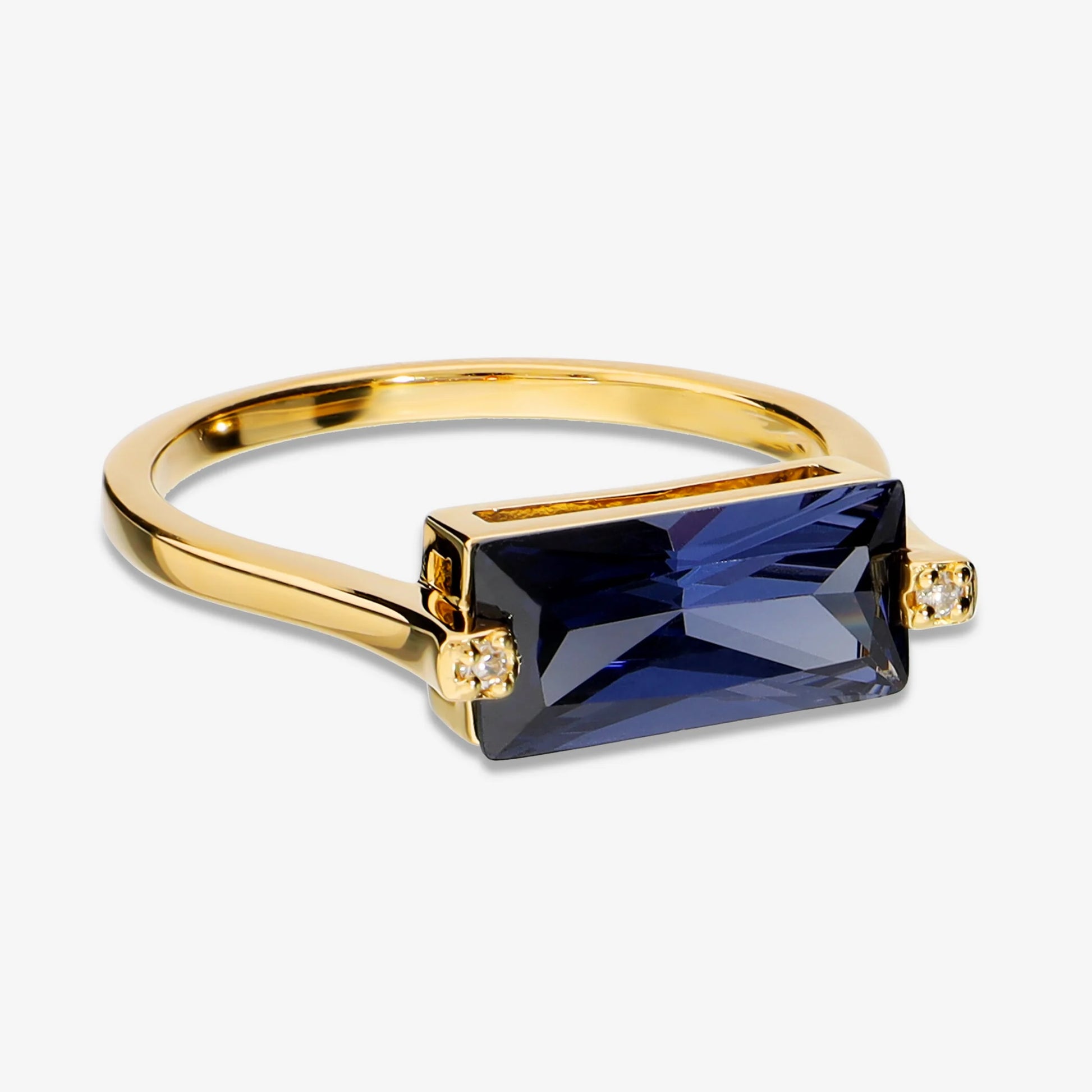 Anello Solitario in Argento 925 placcato Oro Giallo 18kt con Prisma Gem a Baguette