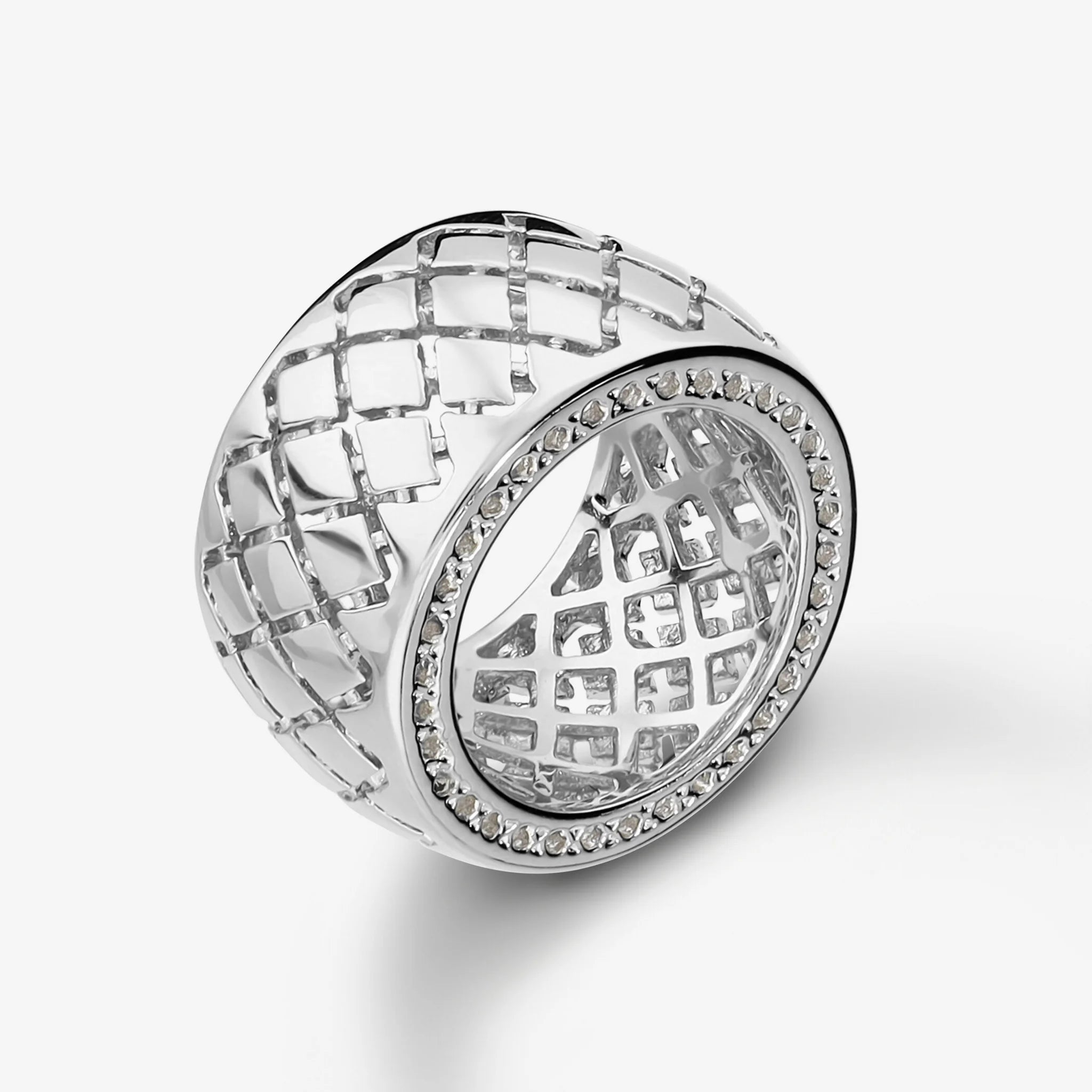 Anello a Fascia Larga Matelassè placcata Platino