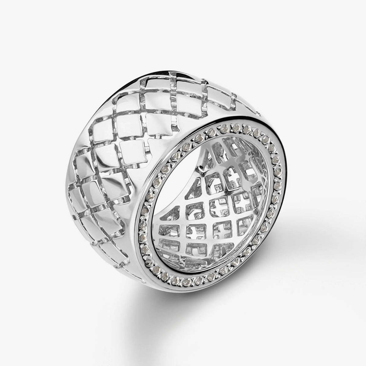 Anello a Fascia Larga Matelassè placcata Platino