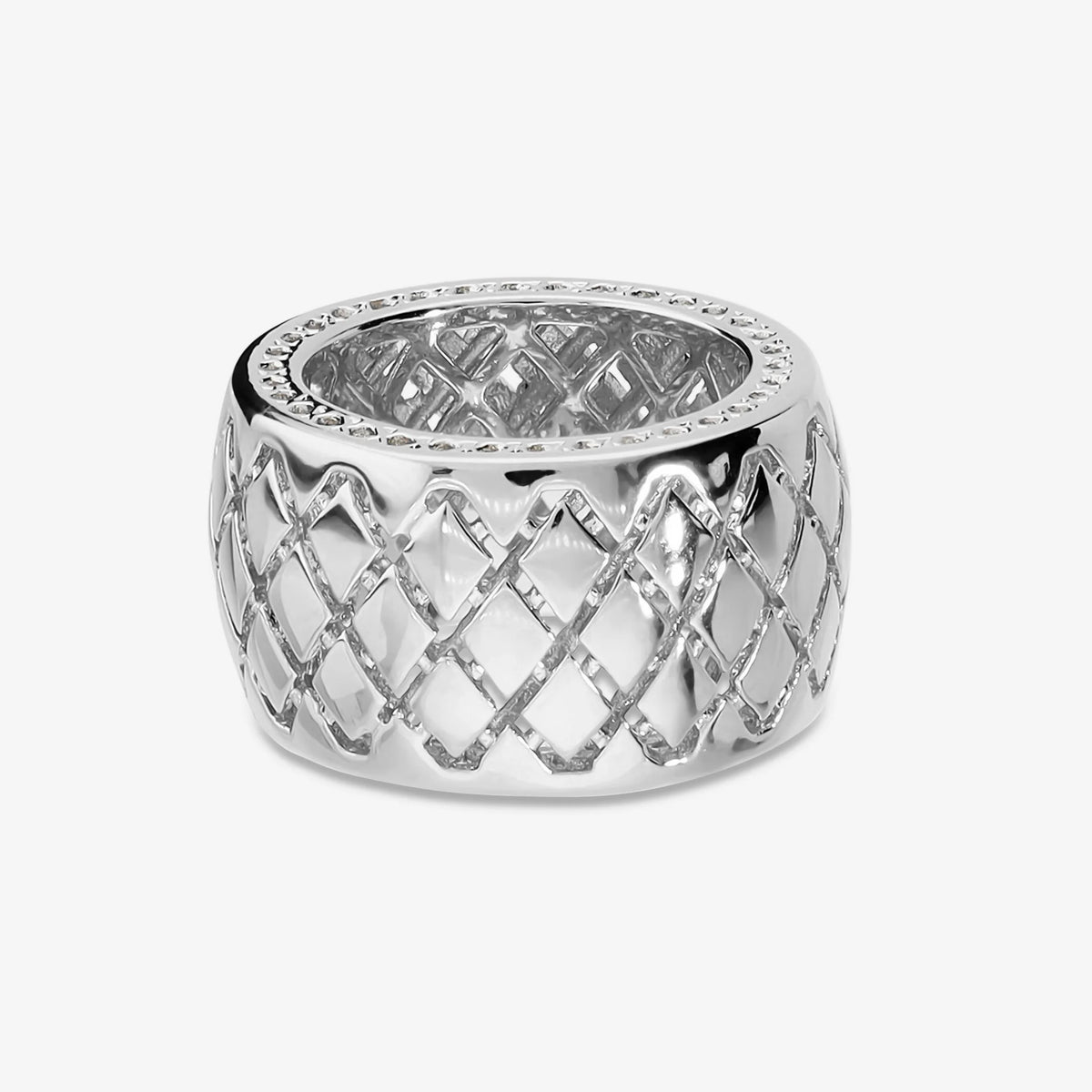 Anello a Fascia Larga Matelassè placcata Platino