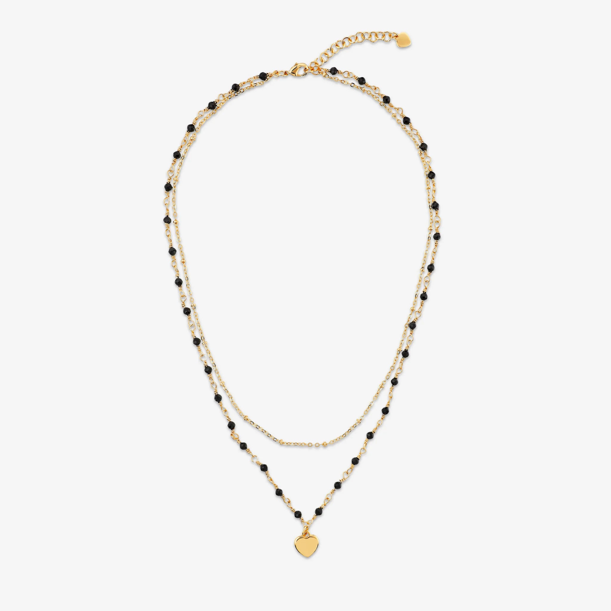 Collana Rosario Doppia placcata Oro Giallo 18Kt con Cuore e Onice Nero