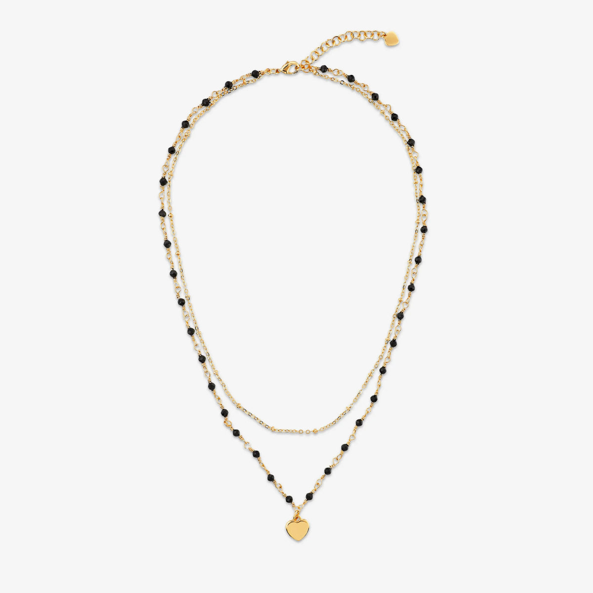 Collana Rosario Doppia placcata Oro Giallo 18Kt con Cuore e Onice Nero