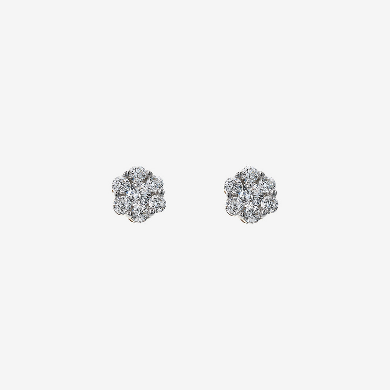 Boucles d'oreilles fleur en or blanc 375 avec diamants cultivés en laboratoire pavé 0,246 ct