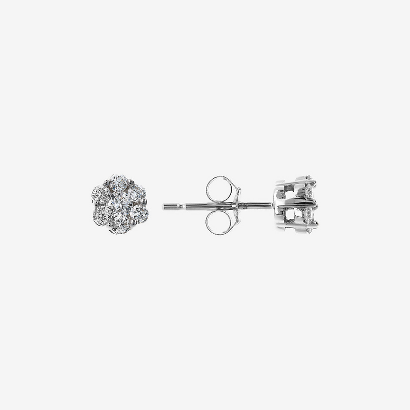 Boucles d'oreilles fleur en or blanc 375 avec diamants cultivés en laboratoire pavé 0,246 ct