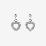 Boucles d'oreilles pendantes en forme de cœur en or blanc 375 avec pavé de diamants cultivés en laboratoire 0,276 ct