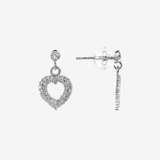 Boucles d'oreilles pendantes en forme de cœur en or blanc 375 avec pavé de diamants cultivés en laboratoire 0,276 ct