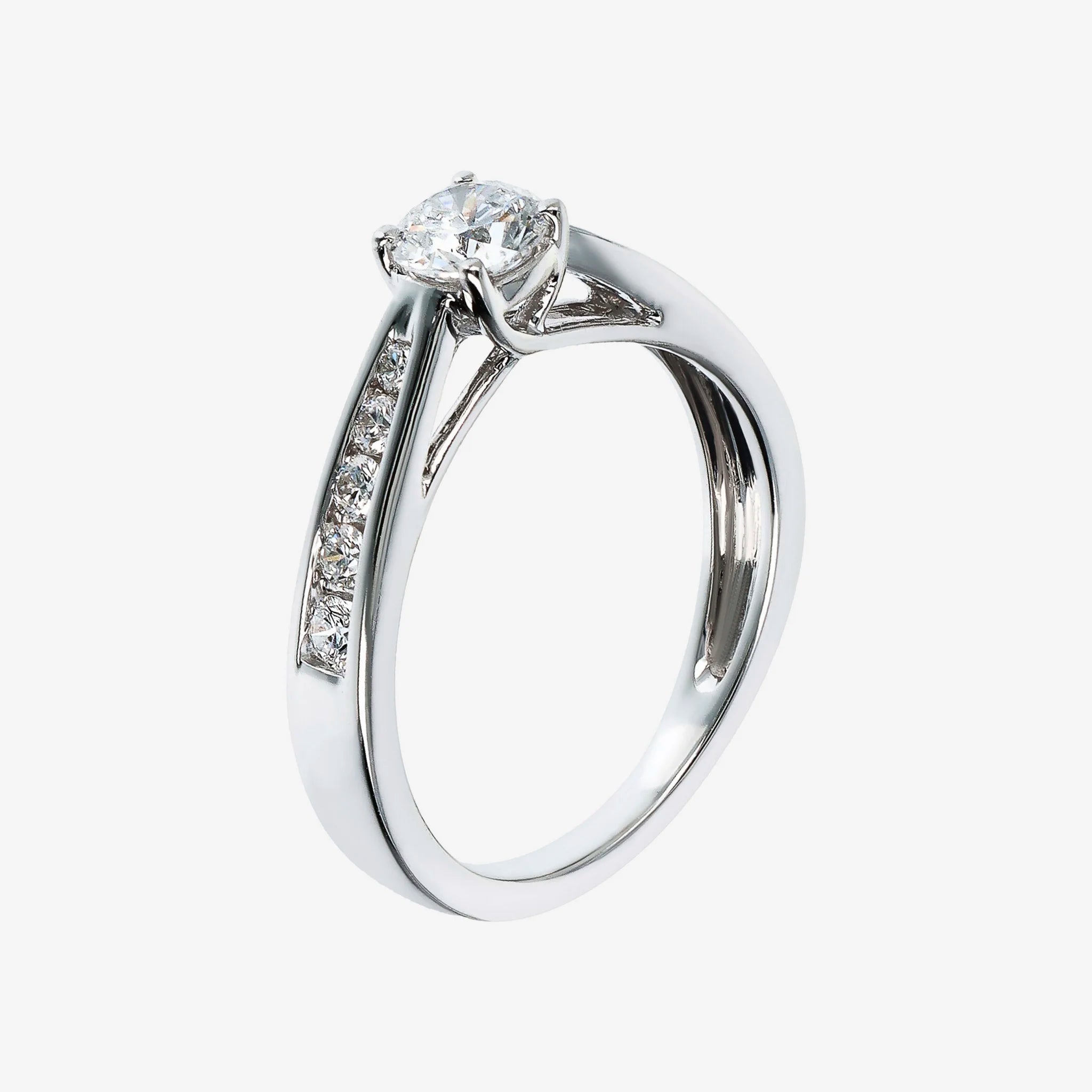 375 White Gold Solitaire Ring with Lab Grown Graduated Diamonds 0.75Ct ...