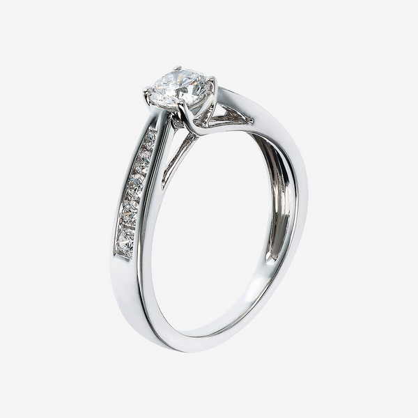 Solitärring aus 375er Weißgold mit im Labor gezüchteten, abgestuften Diamanten von 0,75 Karat