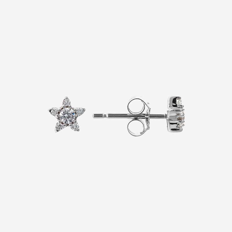 Orecchini Stella Oro Bianco 375 con Pavé di Diamanti Lab Grown 0.1Ct