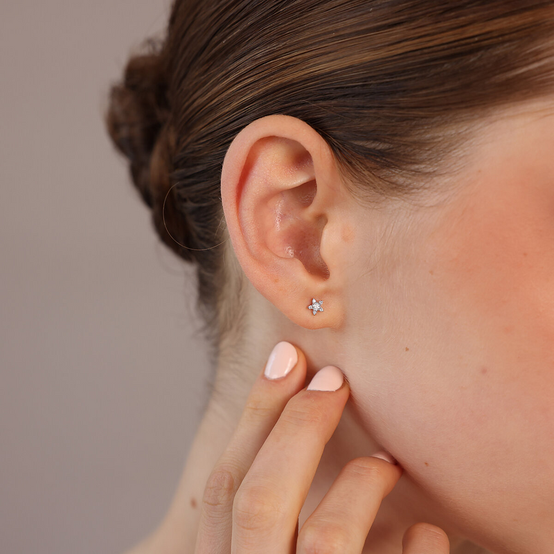 375 White Gold Star Earrings with Pavé Lab Grown Diamonds 0.1Ct