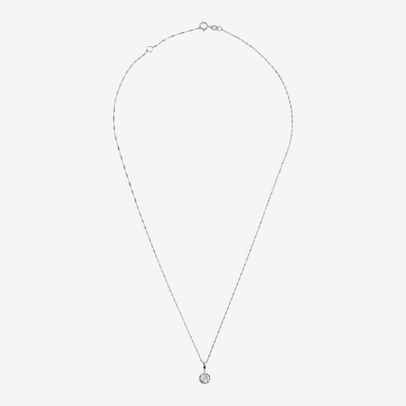 Collana Maglia Singapore Oro Bianco 375 con Punto Luce e Pavé di Diamanti Lab Grown 0.51Ct