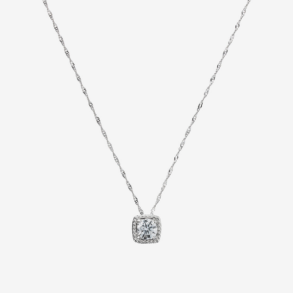 Singapur-Mesh-Halskette aus 375er Weißgold mit 0,5 ct Lab-Grown-Diamant auf quadratischer Basis