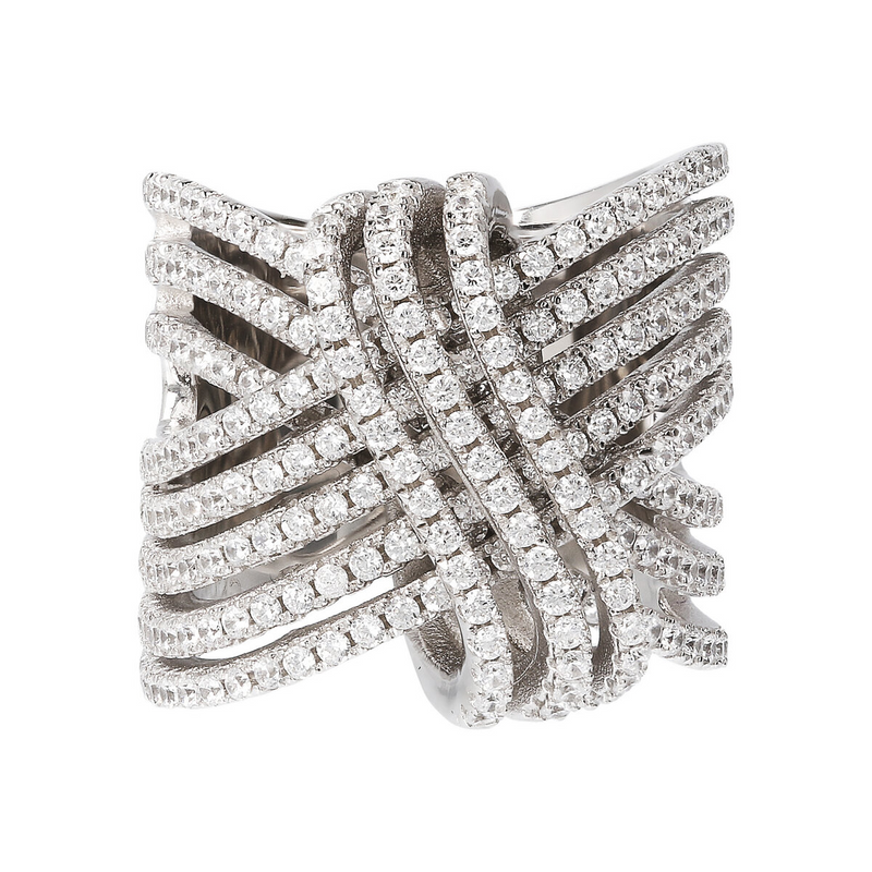 Multi-strand Ring with Weaving and Cubic Zirconia