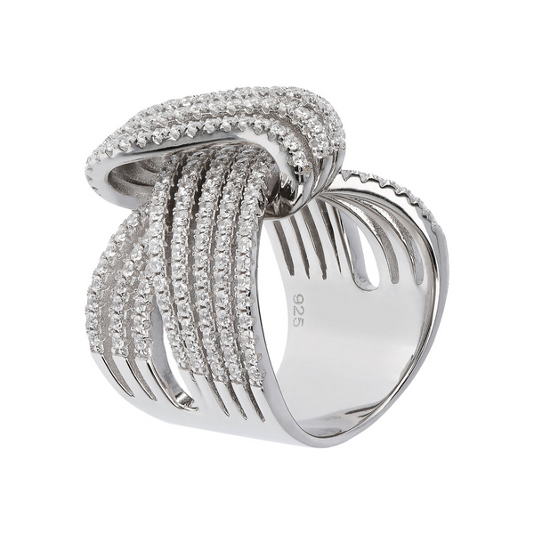 Multi-strand Ring with Weaving and Cubic Zirconia
