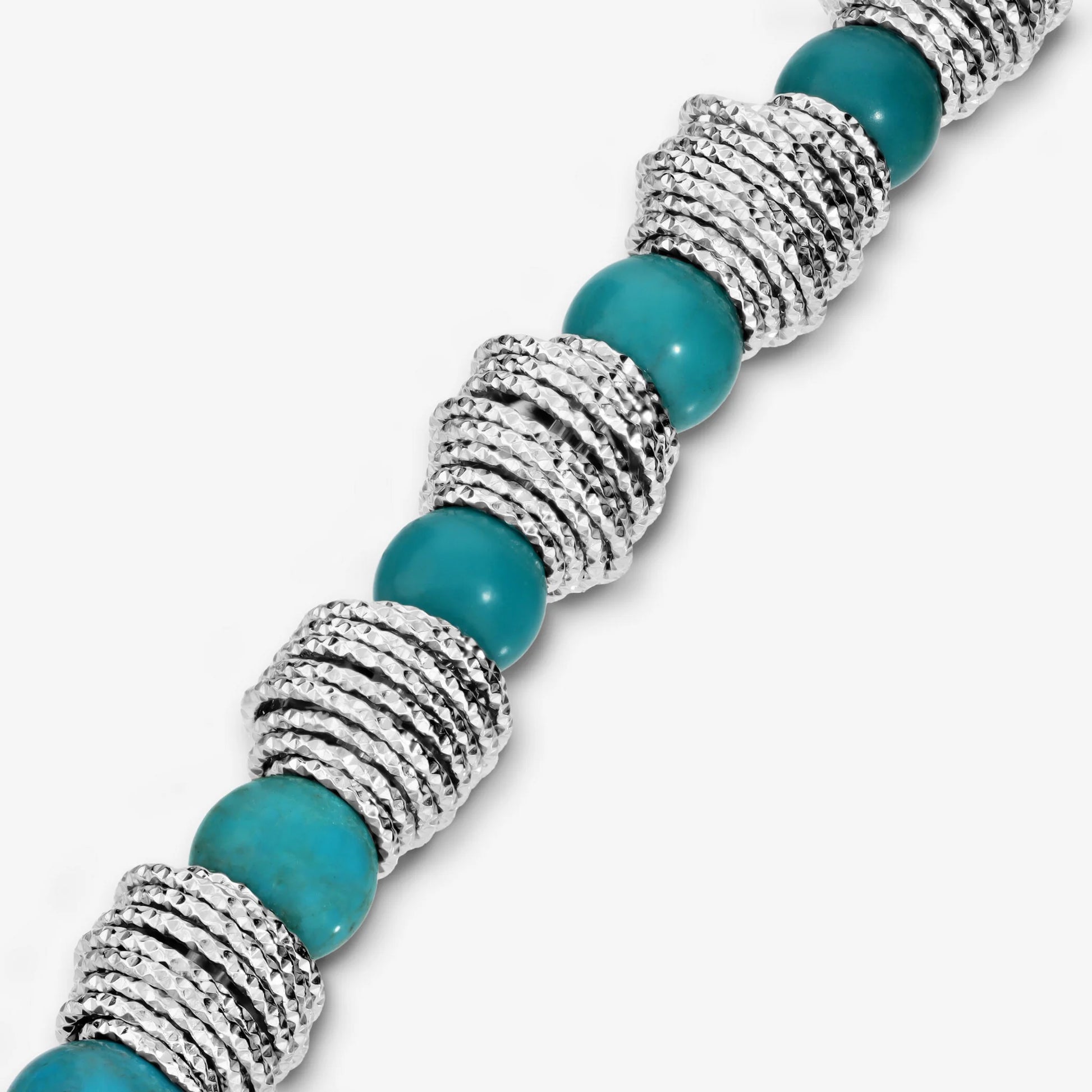 Bracelet in 925 Silver plated Platinum with Worked Rings and Turquoise