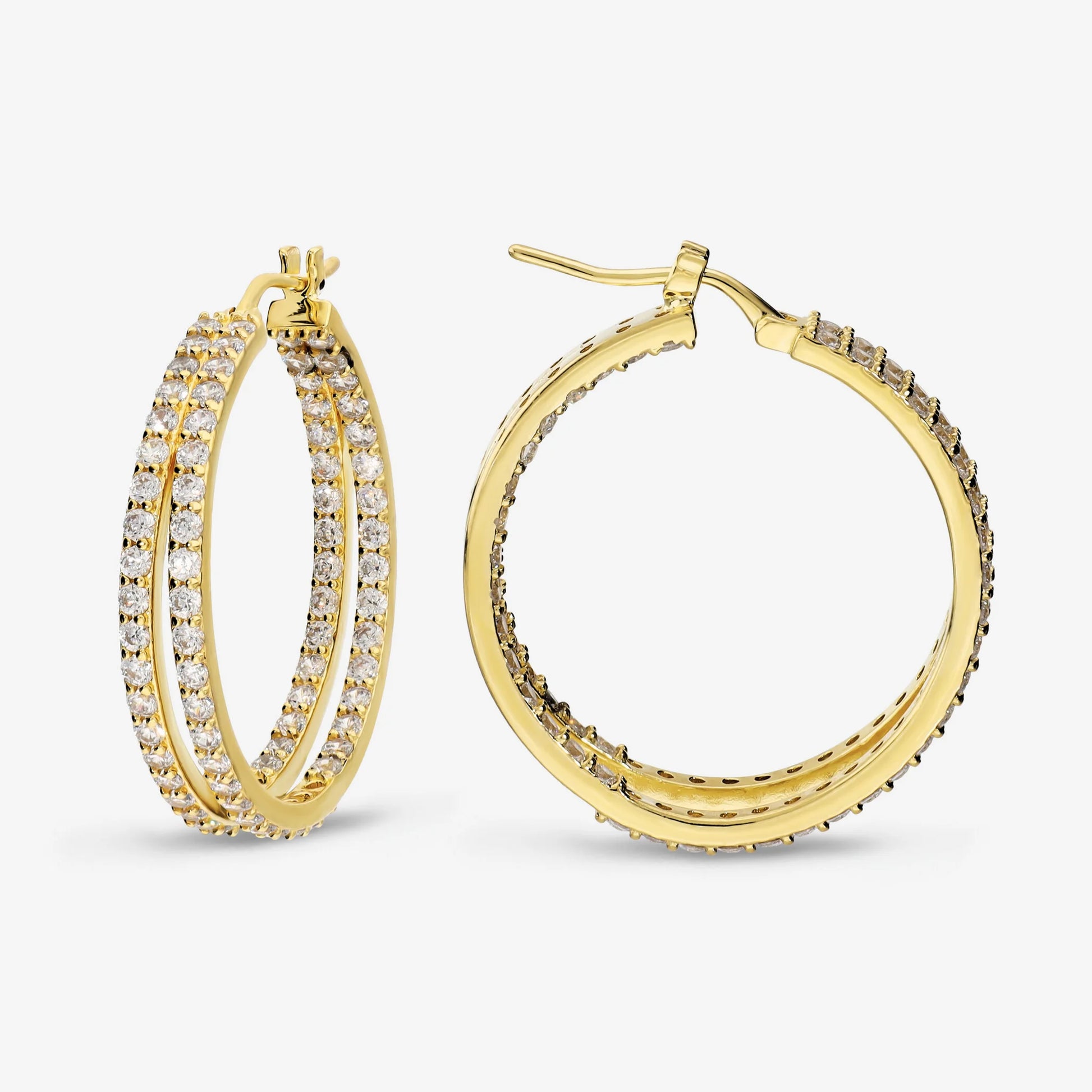 Orecchini a Doppio Cerchio in Argento 925 placcato Oro Giallo 18Kt con Cubic Zirconia