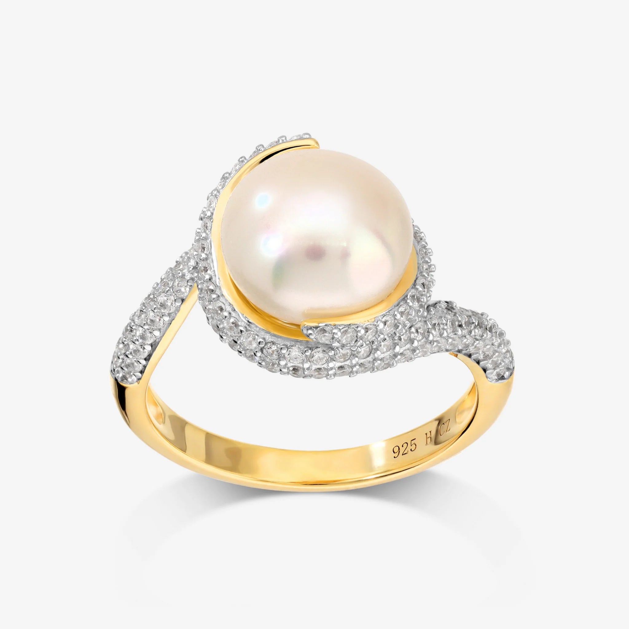 Anello Solitario in Argento 925 con Pavé in Cubic Zirconia e Perla a Bottone Bianca d'Acqua Dolce Ø 11/12 mm