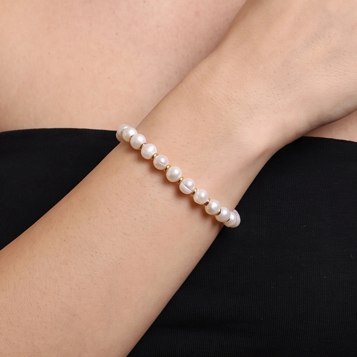 925 Silver Bracelet plated with 18Kt Yellow Gold with White Freshwater Pearls Ø 6/7 mm