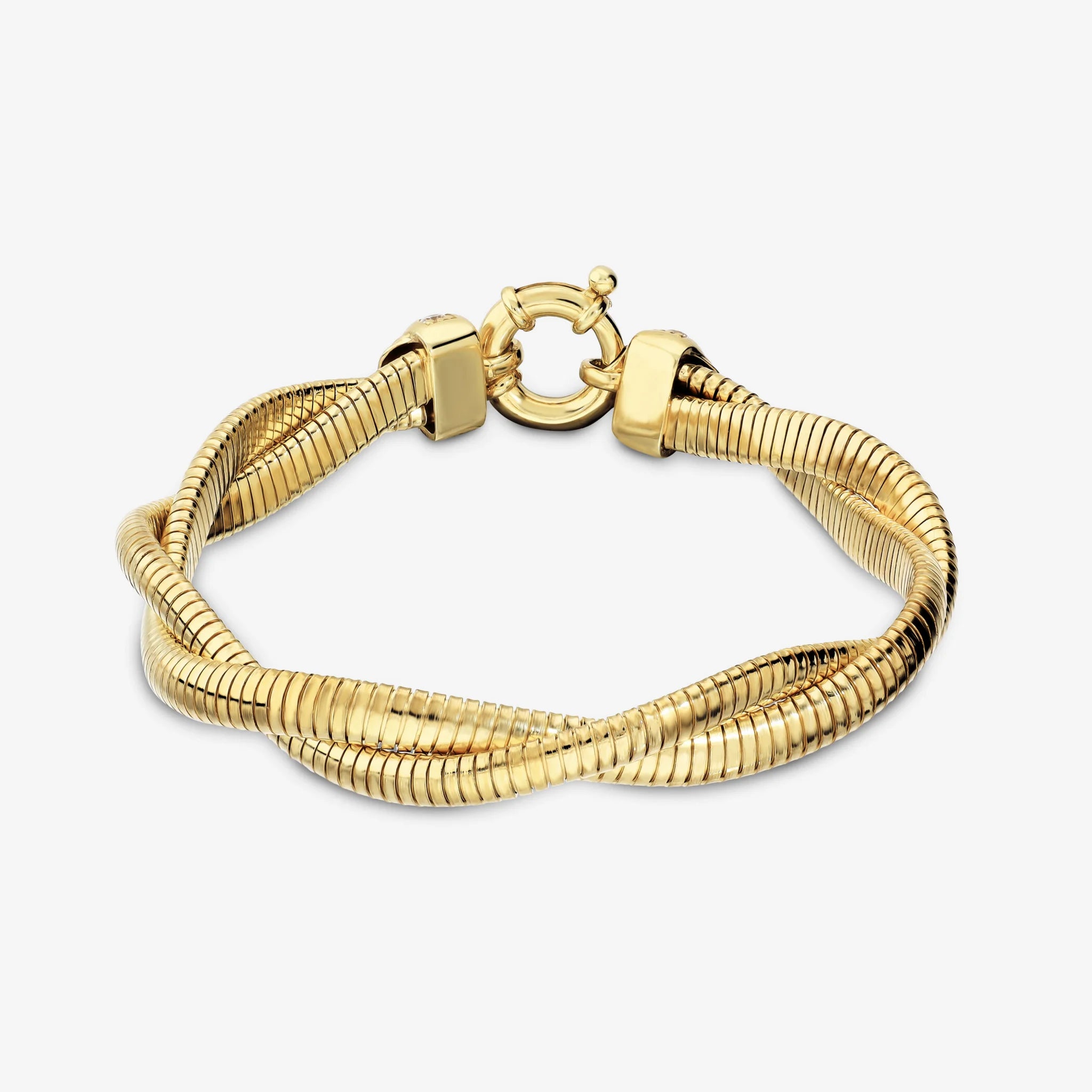Bracciale Maglia Tubogas a Intreccio in Argento 925 placcato Oro Giallo 18Kt con Cubic Zirconia