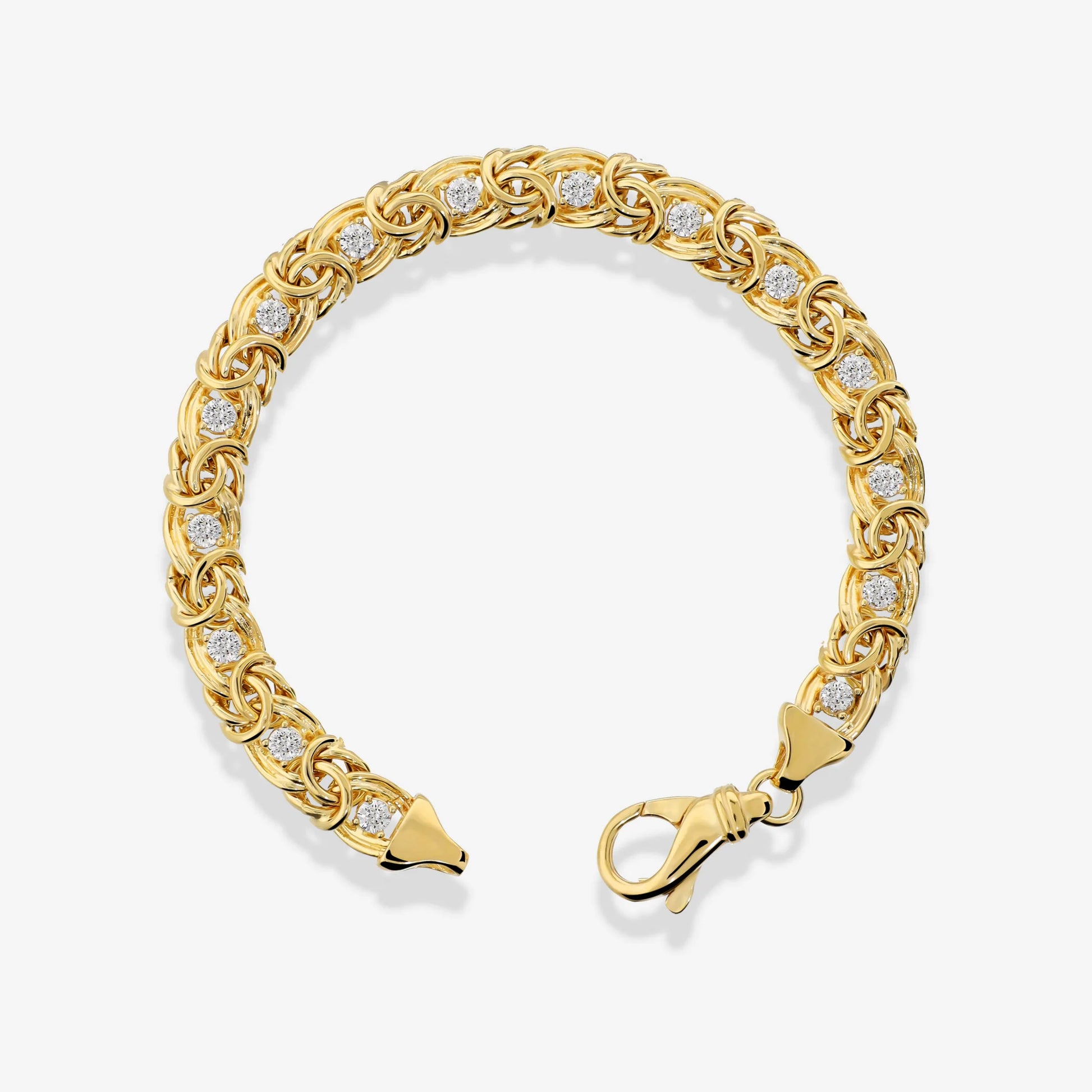 Bracciale Maglia Bizantina in Argento 925 placcato Oro Giallo 18Kt con Cubic Zirconia