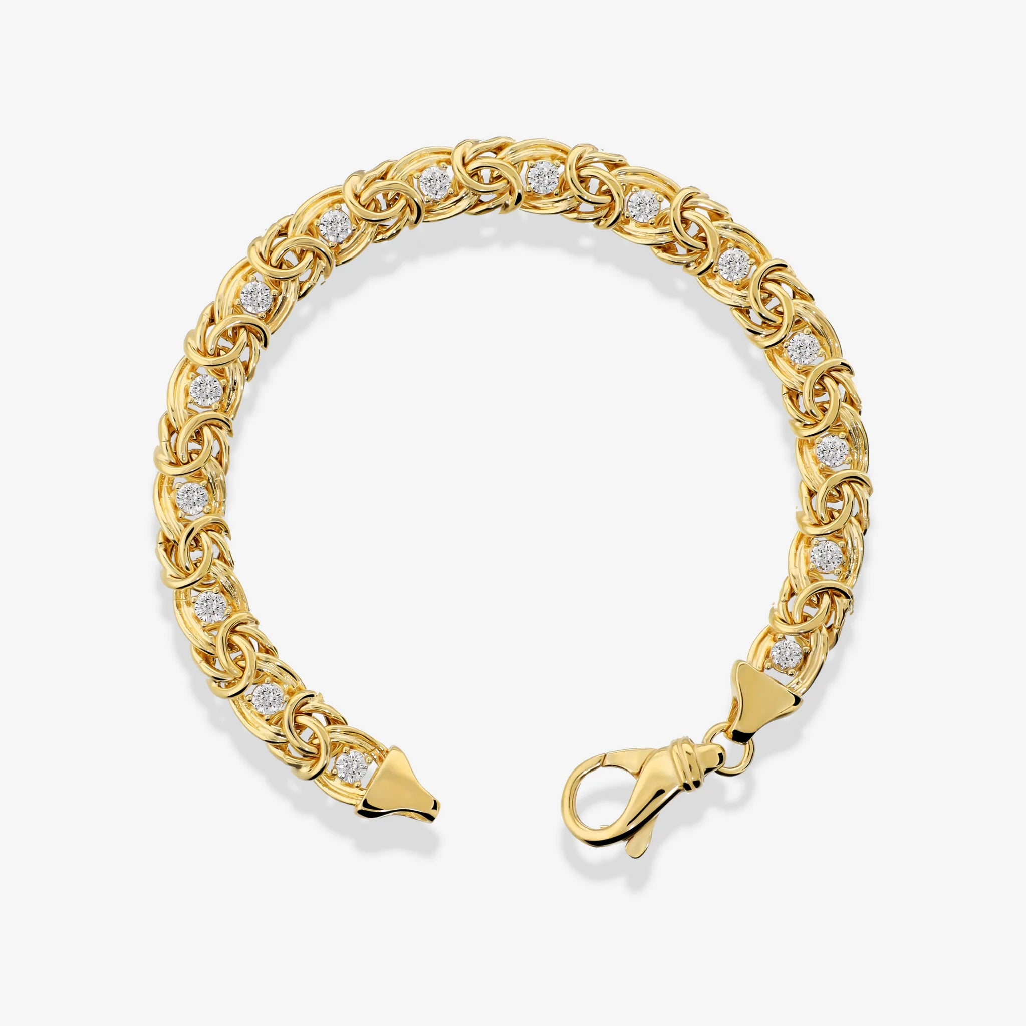 Bracciale Maglia Bizantina in Argento 925 placcato Oro Giallo 18Kt con Cubic Zirconia