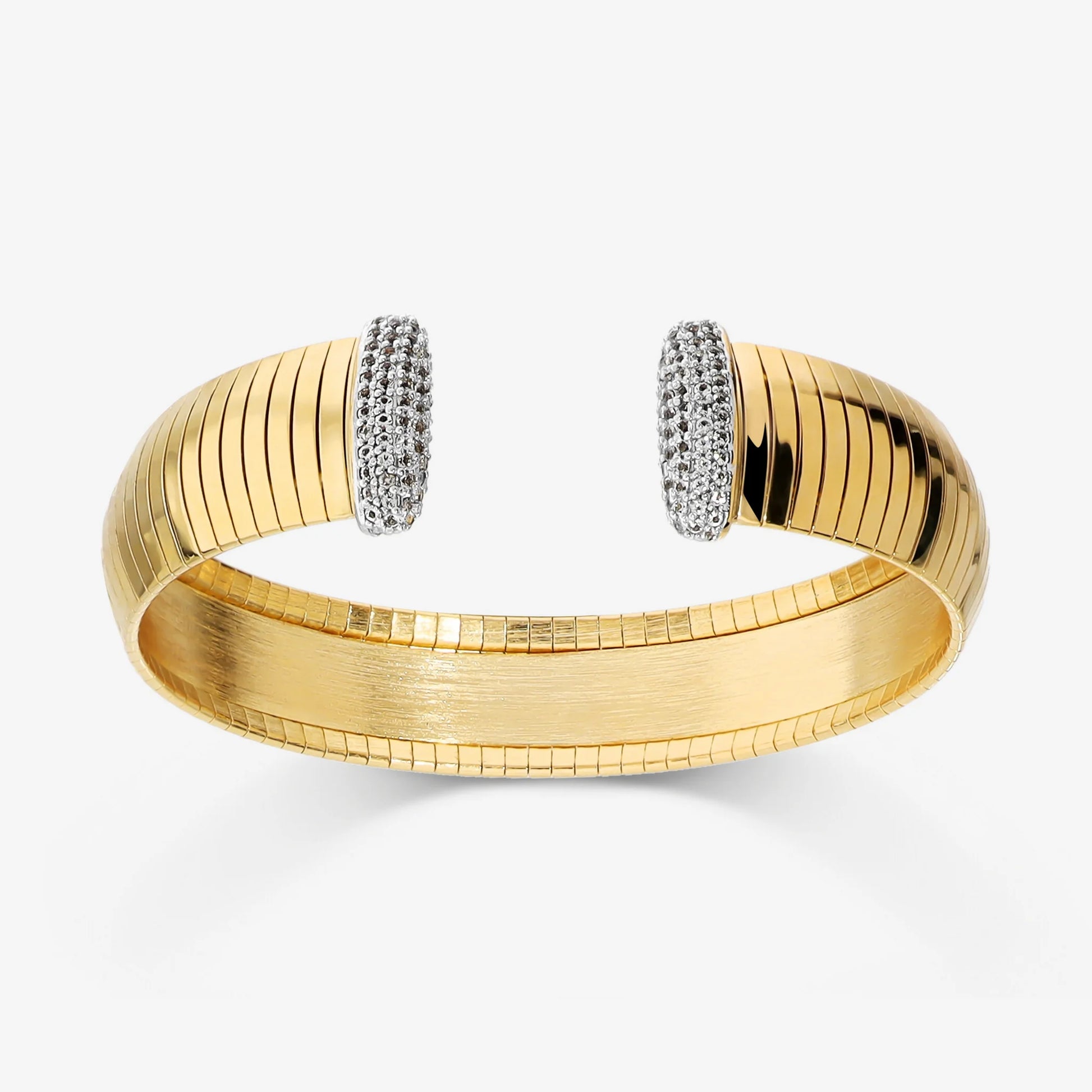 Bracciale Rigido Maglia Omega con Pavé di Topazi Bianchi