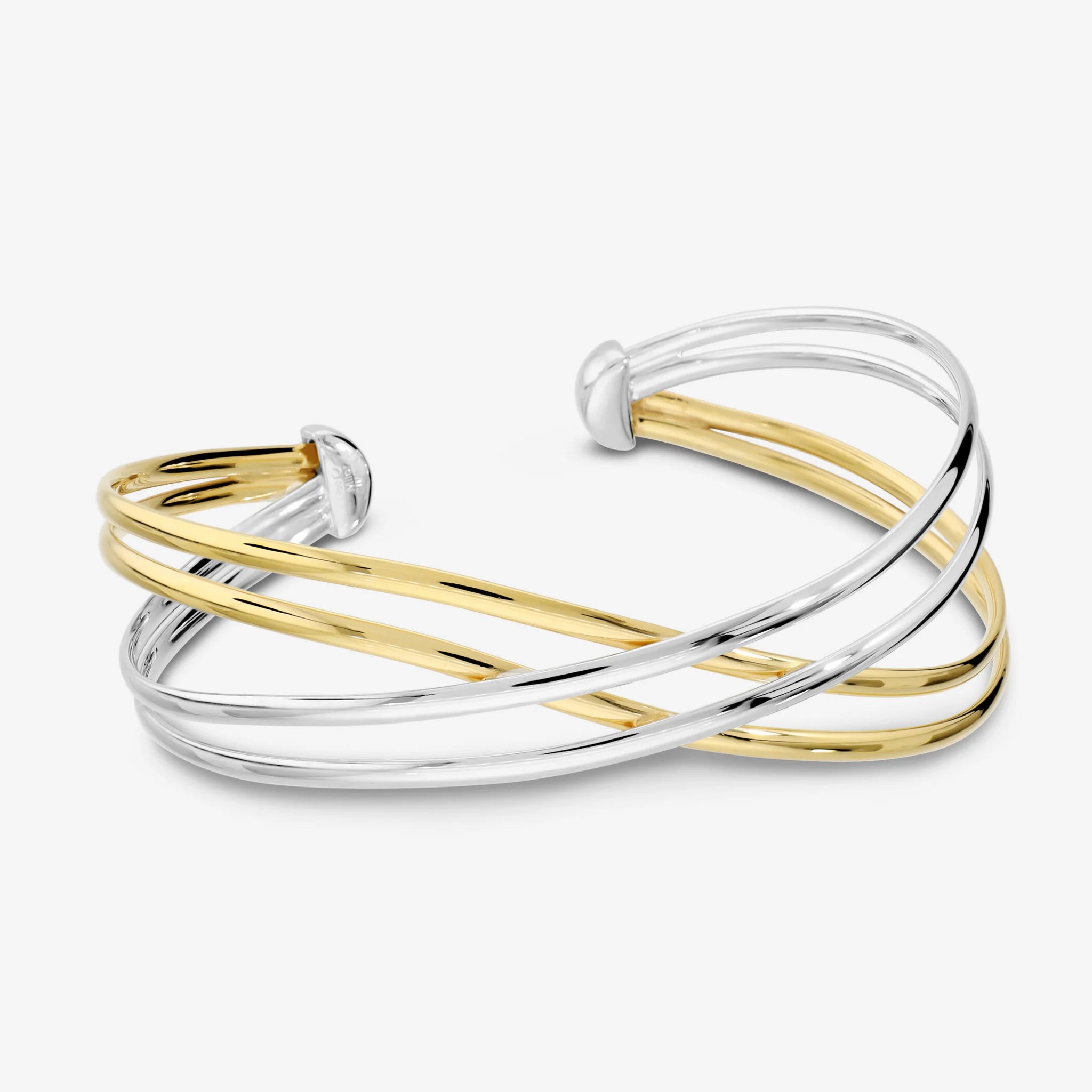 Bracciale Rigido Bicolore a Intreccio in Argento 950