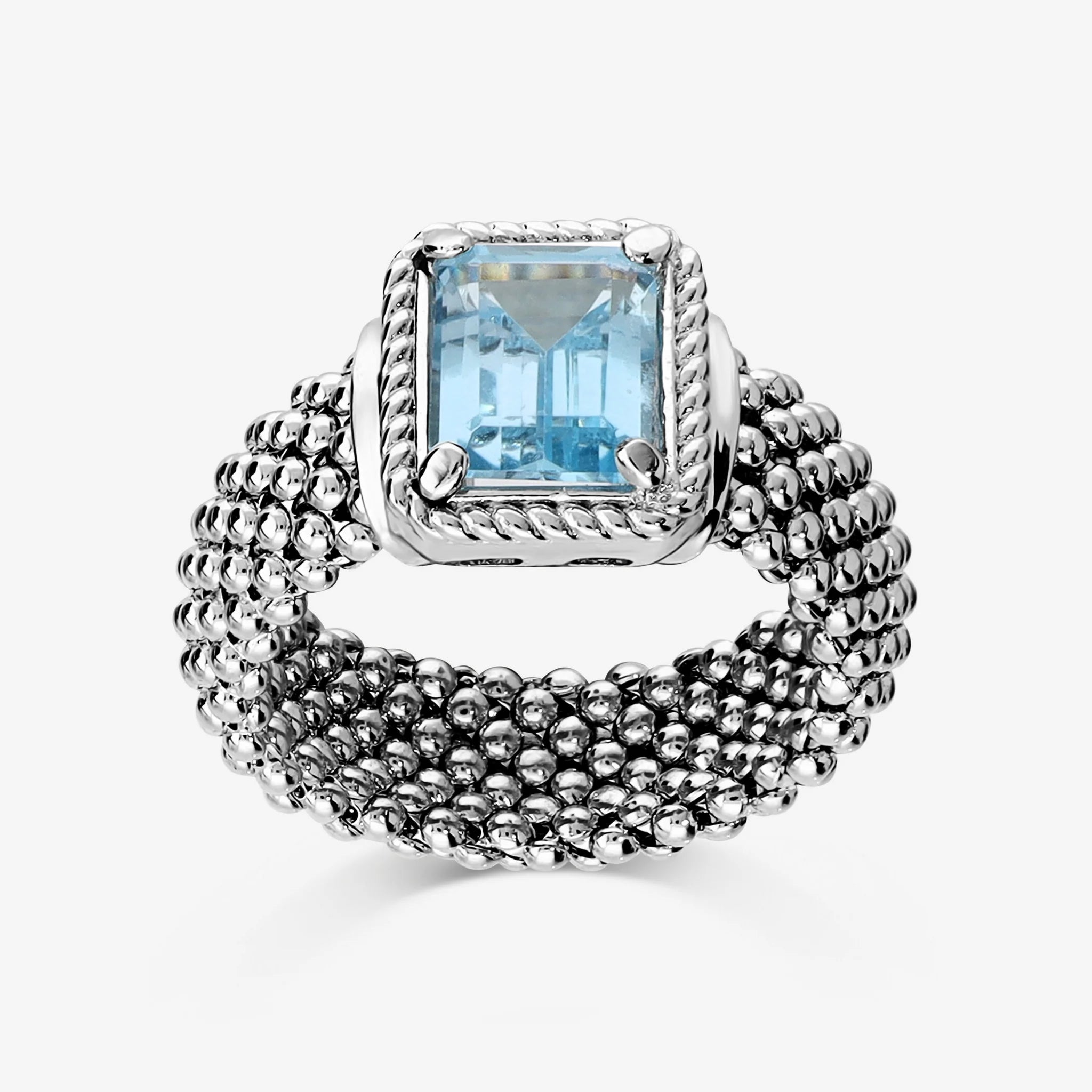 Anello Maglia Popcorn con Topazio Blu