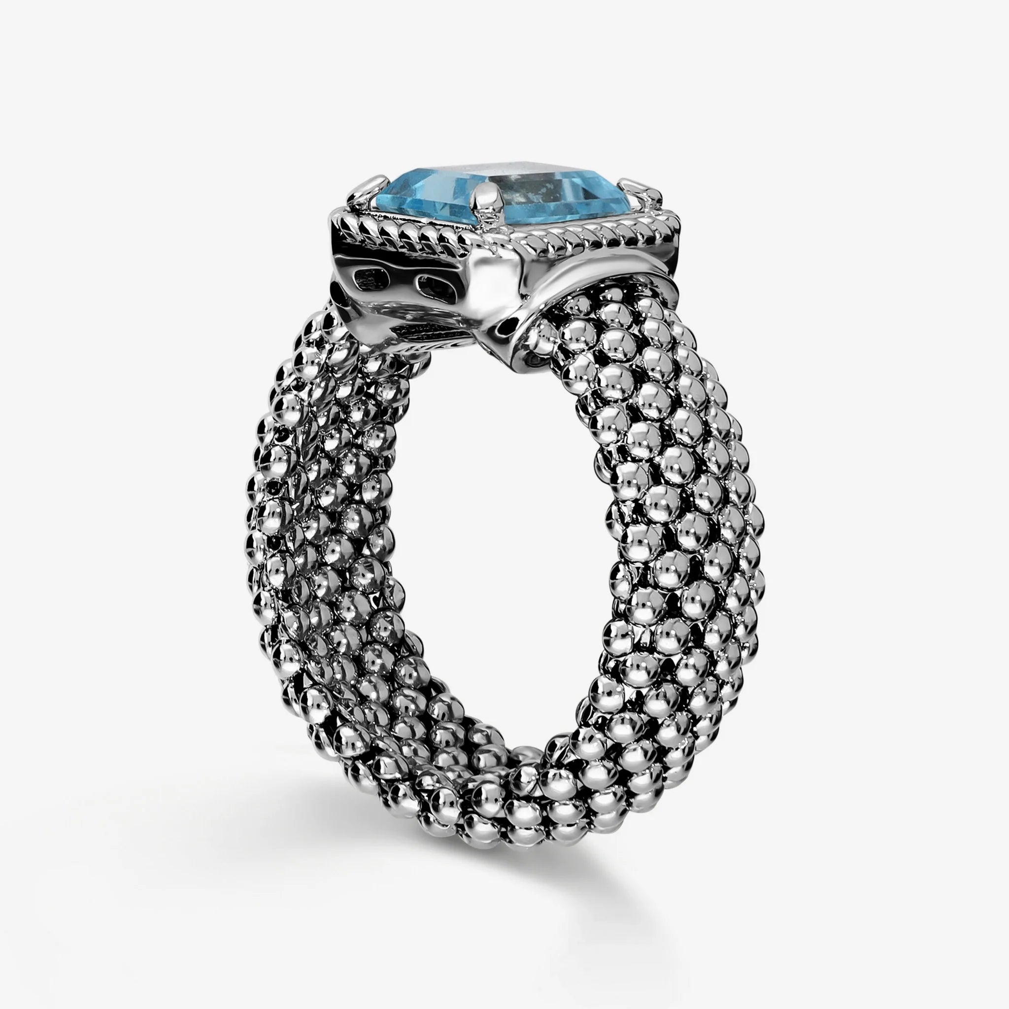 Anello Maglia Popcorn con Topazio Blu