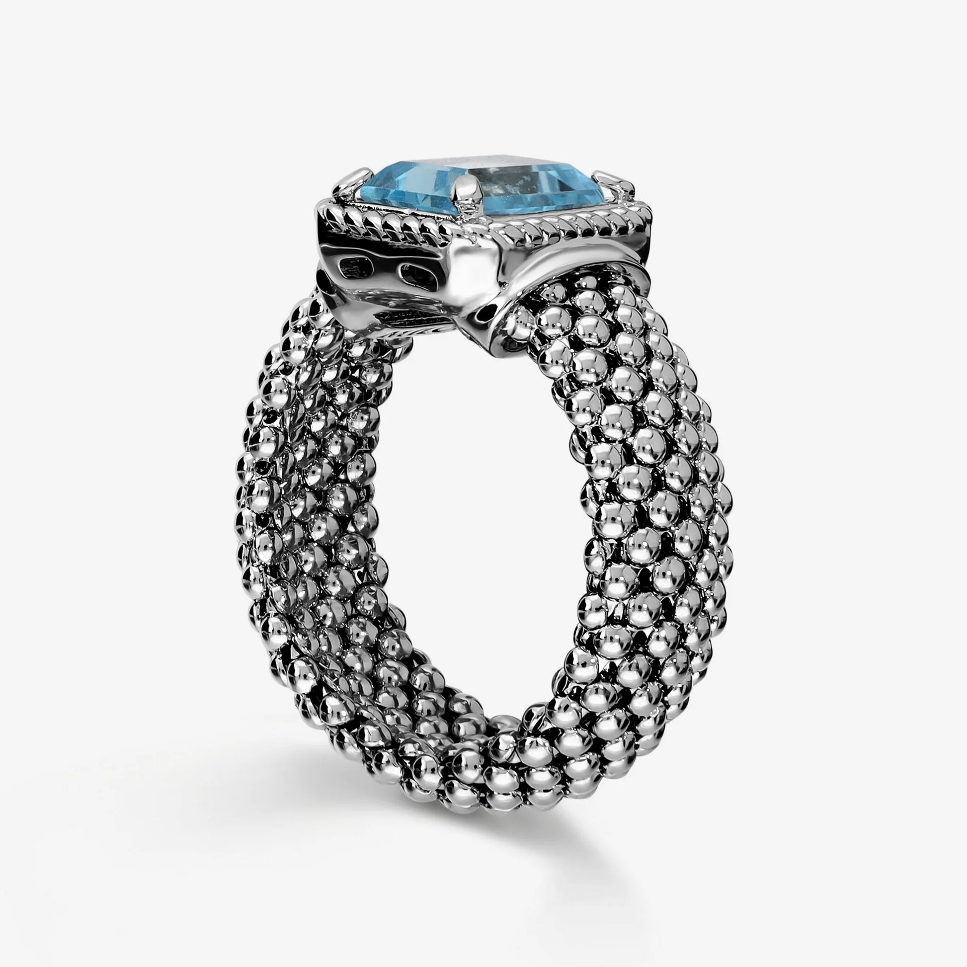 Anello Maglia Popcorn con Topazio Blu
