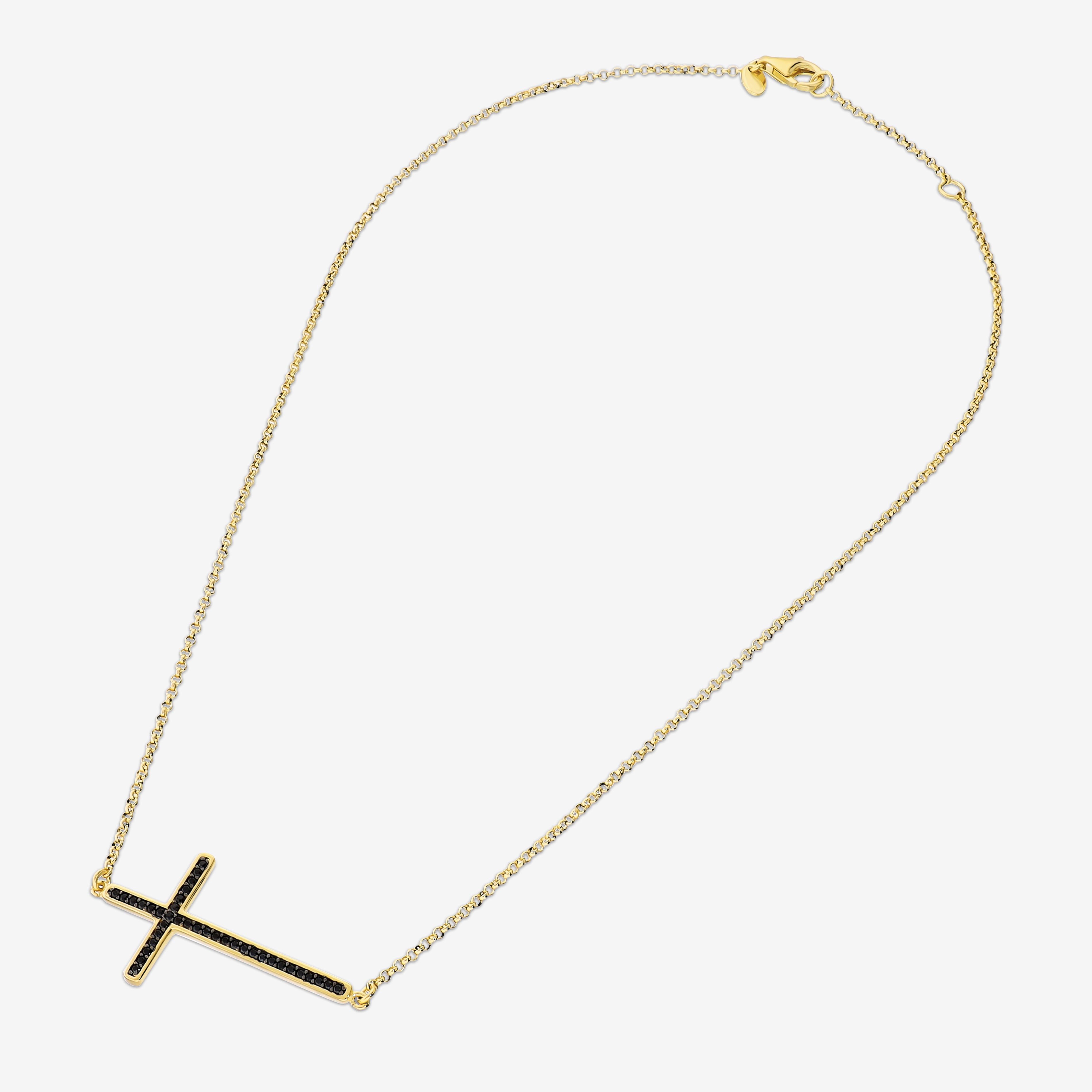 Collana Girocollo in Argento 925 placcato Oro Giallo 18Kt con Croce in Spinelli Neri