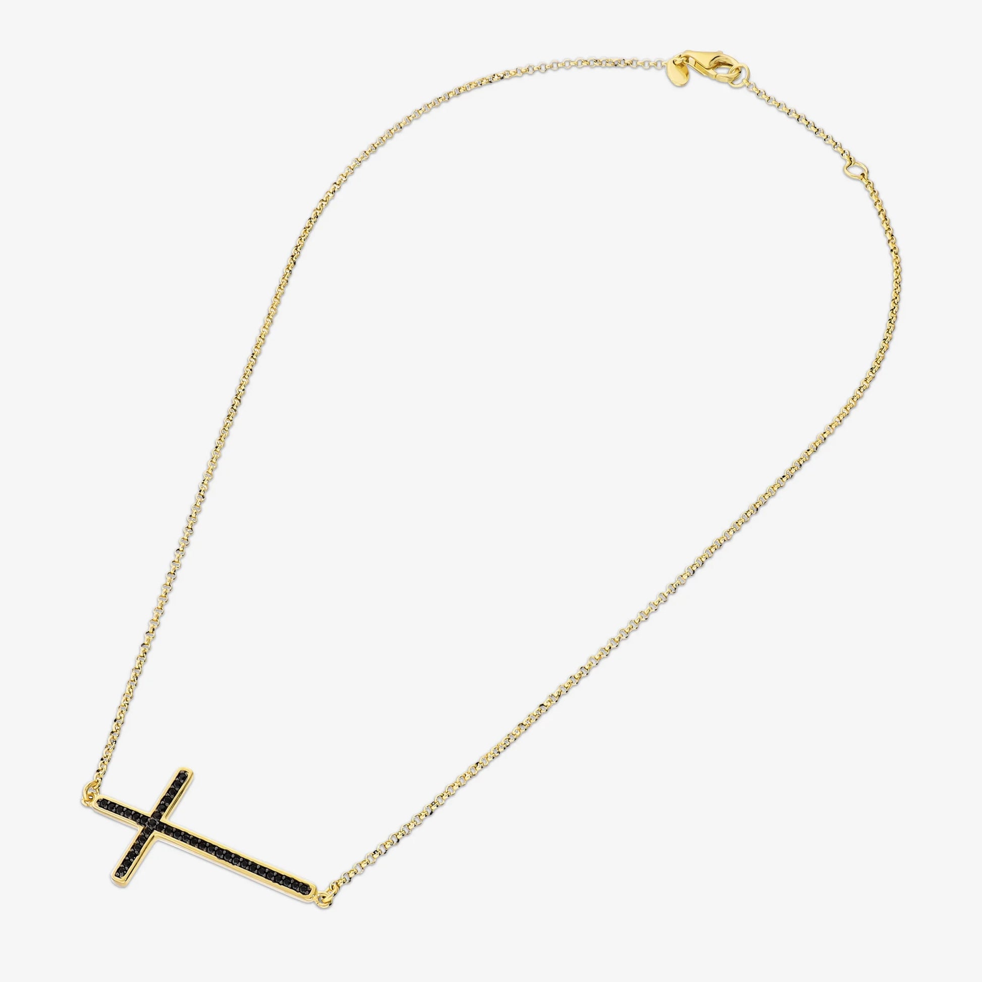 Collana Girocollo in Argento 925 placcato Oro Giallo 18Kt con Croce in Spinelli Neri