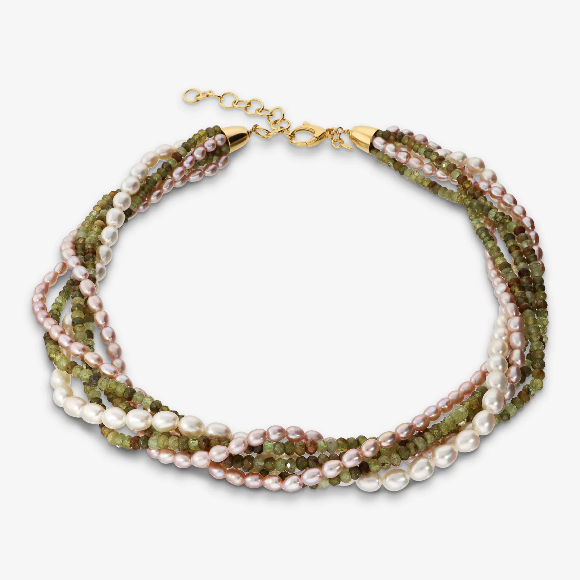 Collana Multifilo in Argento 925 placcato Oro 18Kt con Pietre Naturali e Perle d'Acqua Dolce